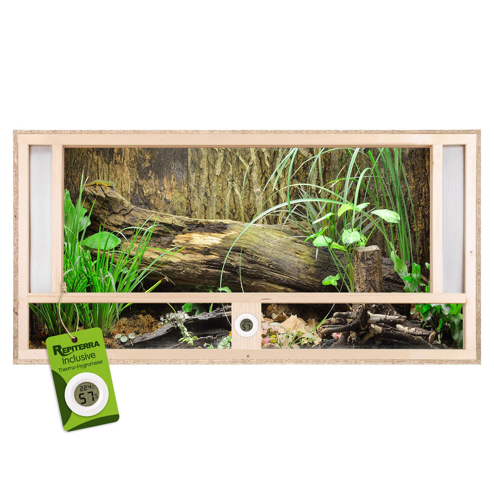 Repiterra Terrarium Holzterrarium mit Glasfront 120x60x60 cm mit Frontbelüftung hochwertig, inklusive Thermo-Hygrometer - Reptilien Amphibien