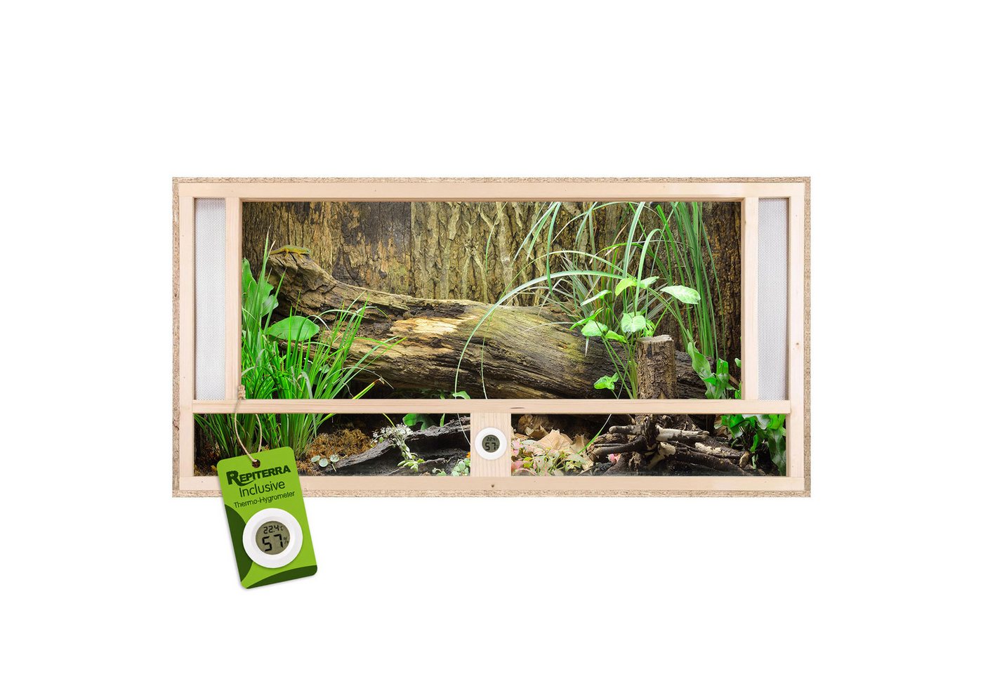Repiterra Terrarium Holzterrarium mit Glasfront 120x60x60 cm mit Frontbelüftung hochwertig, inklusive Thermo-Hygrometer - Reptilien Amphibien
