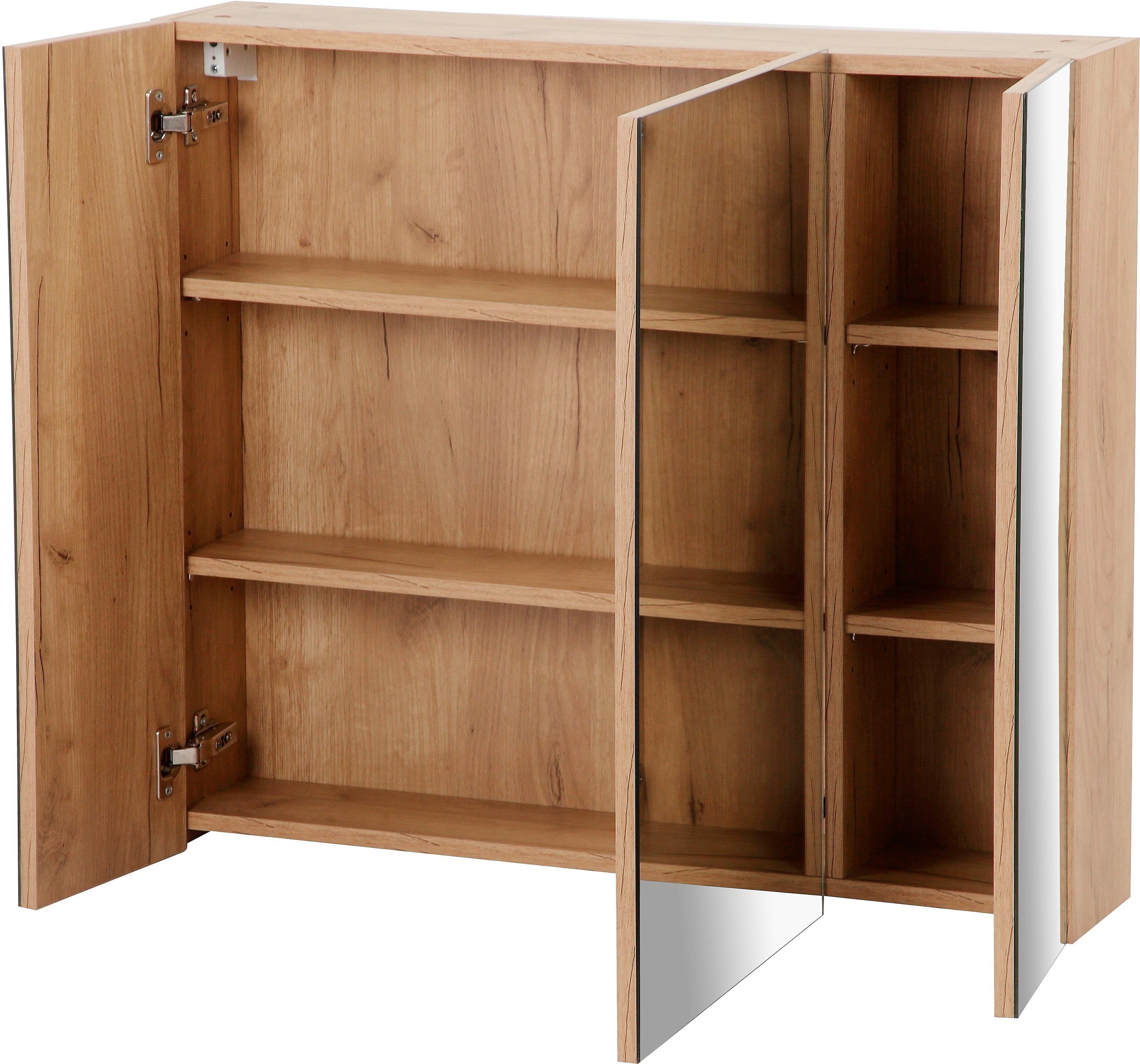 welltime Spiegelschrank Lund Bad Spiegel WC Wandspiegel Badezimmerspiegel ohne LED Badschrank Badezimmerspiegelschrank Spiegel Breite 80cm mit 3 Türen – Bild 5 von 5