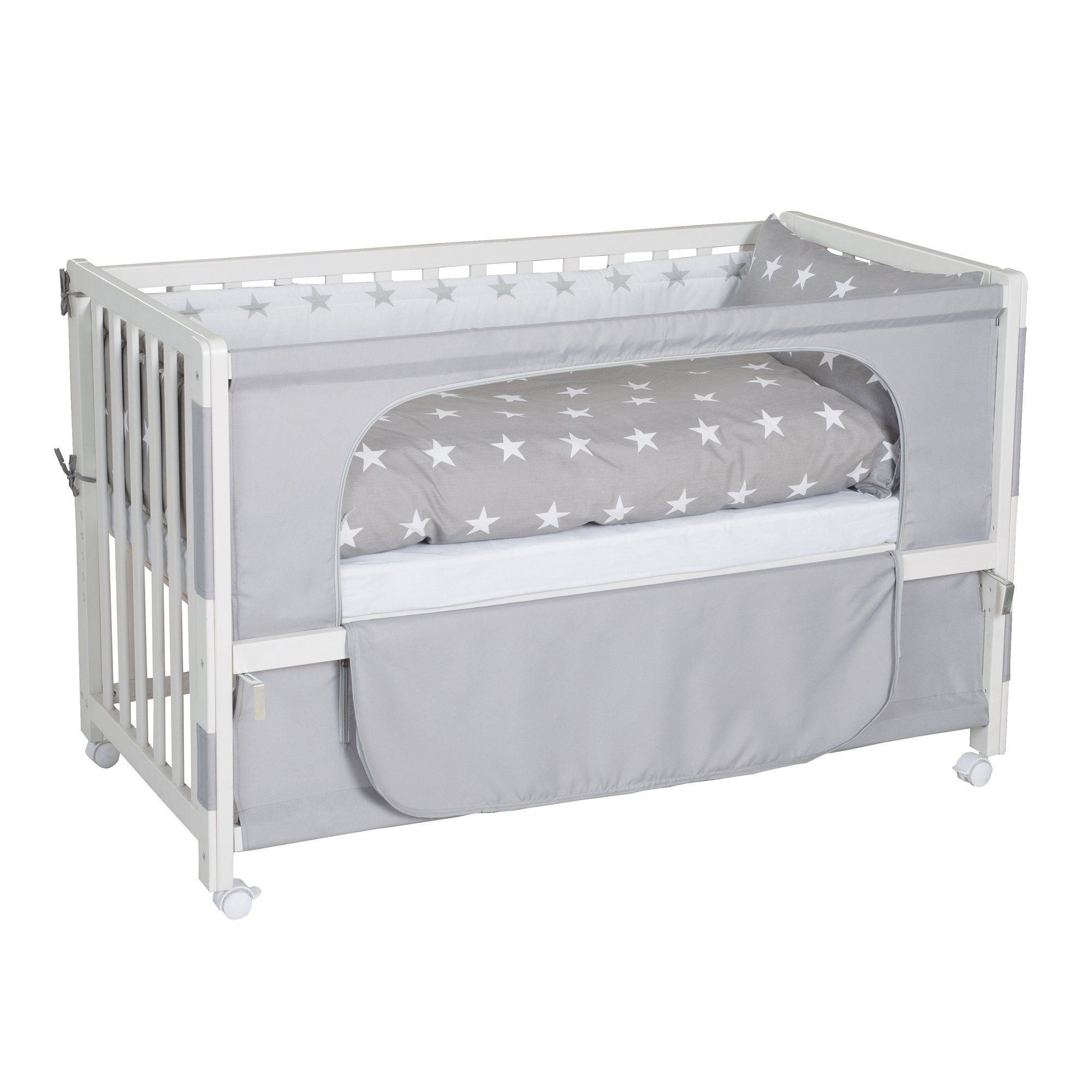roba® Beistellbett Little Stars 60 x 120 cm, Anstellbett zum Elternbett mit kompletter Ausstattung