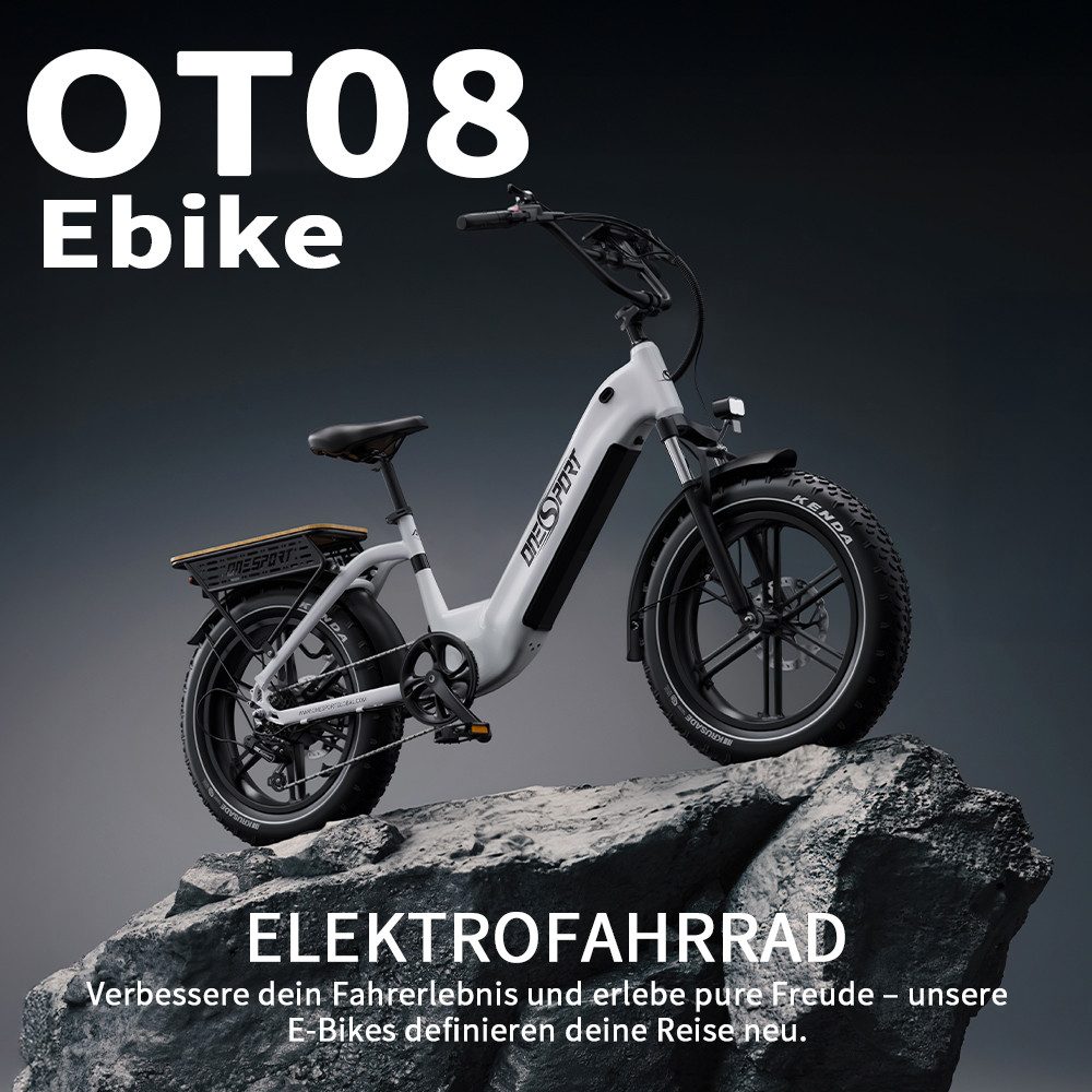 Onesport E-Bike Cityrad OT08 herren Elektrofahrrad 20× 4.0 Zoll 18AH 48V 864WH damen, 7 Gang Shimano, Kettenschaltung (Shimano 7-Gang), Heckmotor, 864 Wh, Cityrad 7 Gang Shimano, hydraulischen Scheibenbremse, Kettenschaltung