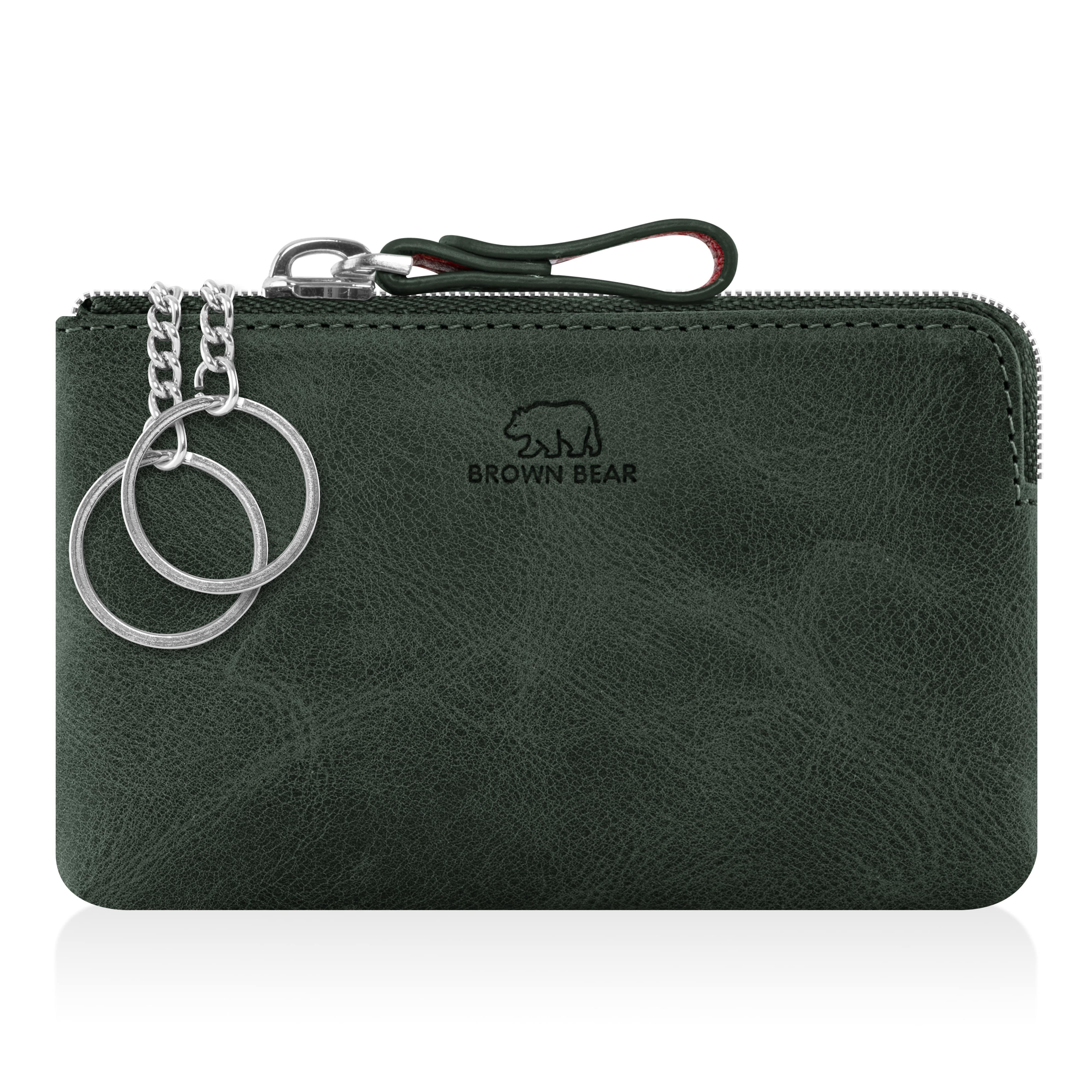 Brown Bear Schlüsseltasche 8017 - aus Echtleder mit zwei Schlüsselringen, mit Münzfach Farbe Olive Vintage