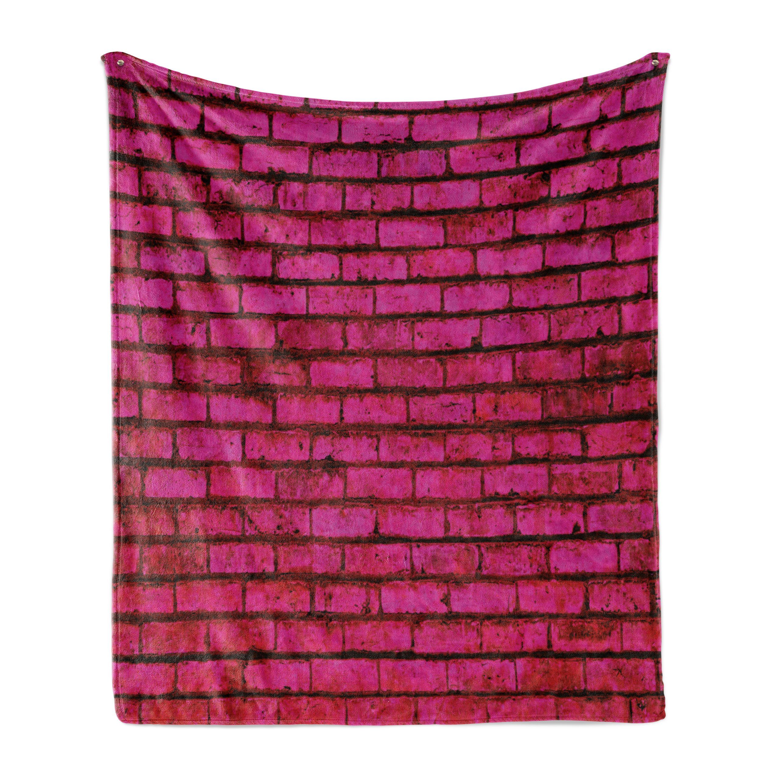 Wohndecke Gemütlicher Plüsch für den Innen- und Außenbereich, Abakuhaus, Hot Pink Fuchsie Grunge Ziegelstein-Art