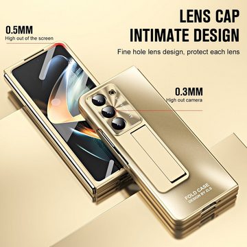 Wigento Handyhülle Für Samsung Galaxy Z Fold5 5G Schutzhülle mit Standhalterung Gold