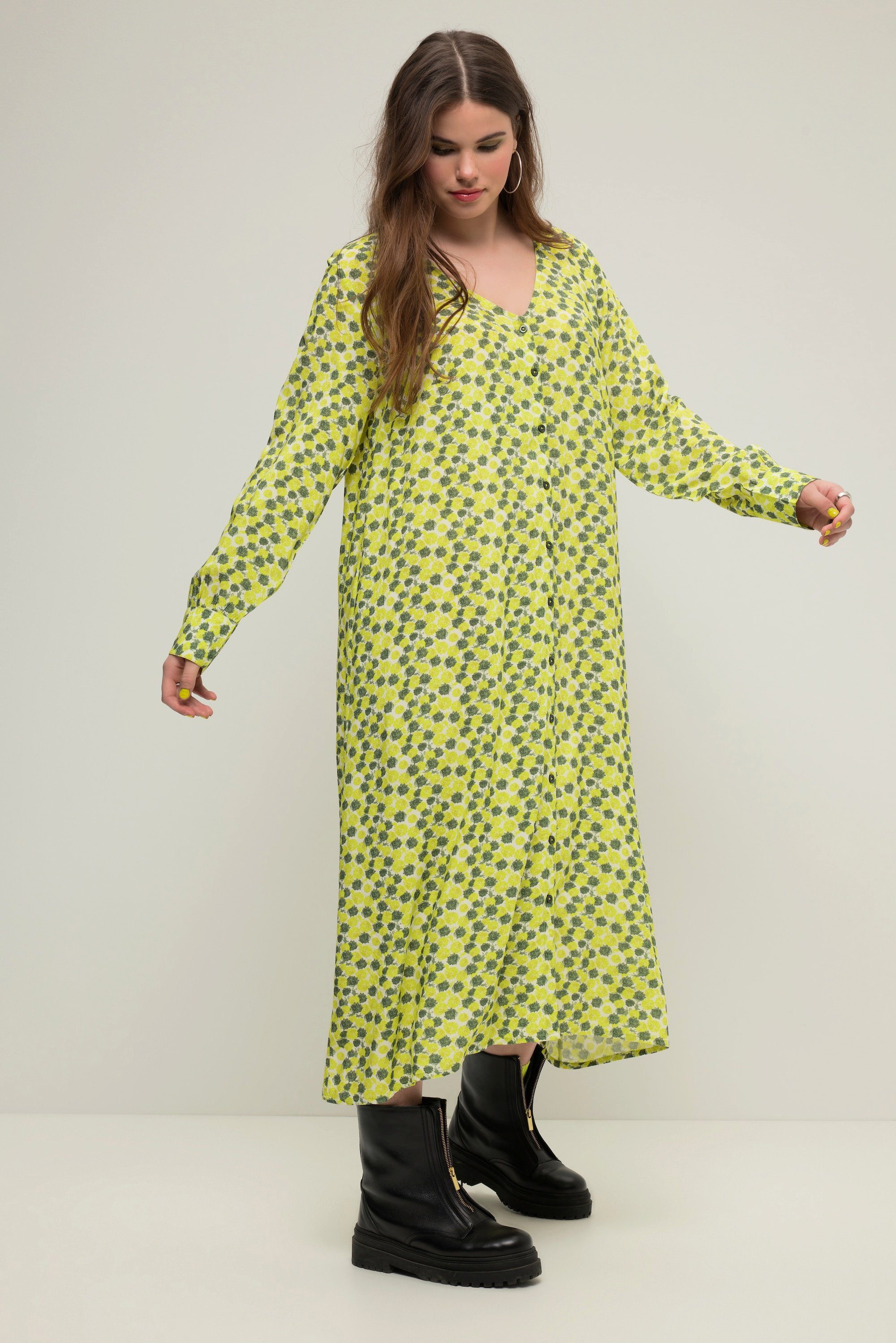 Jerseykleid Maxikleid A-Line Allover-Print V-Ausschnitt