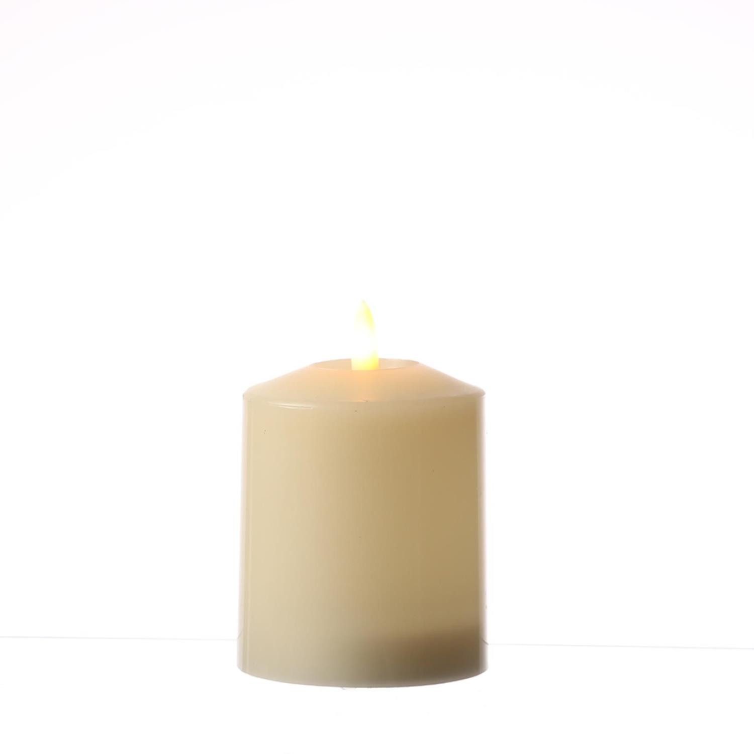 LED-Kerze Stumpenkerze Echtwachs flackernd H: 11,5cm D: 7,5cm Timer creme