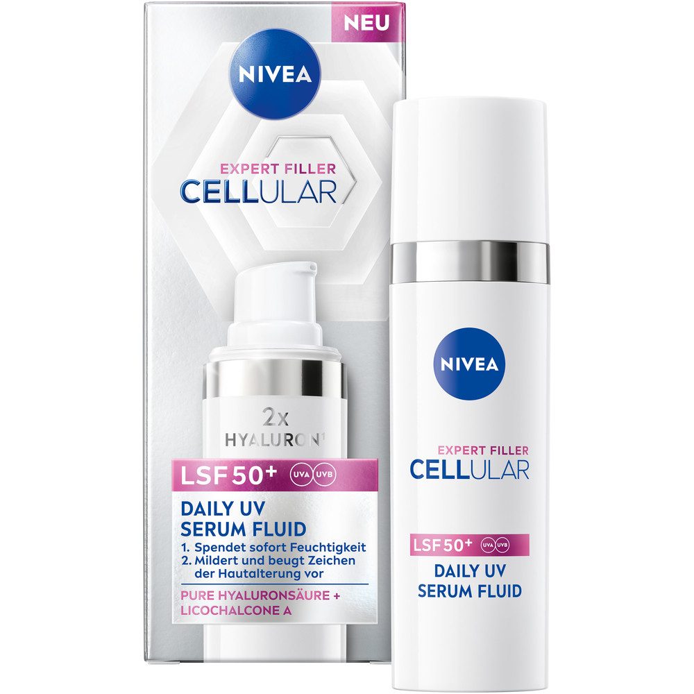 Nivea Gesichtsfluid NIVEA CELLULAR Expert Filler + UVA UVB Daily UV Serum, UVA- und UVB-Schutz, LSF 50+, pflegend