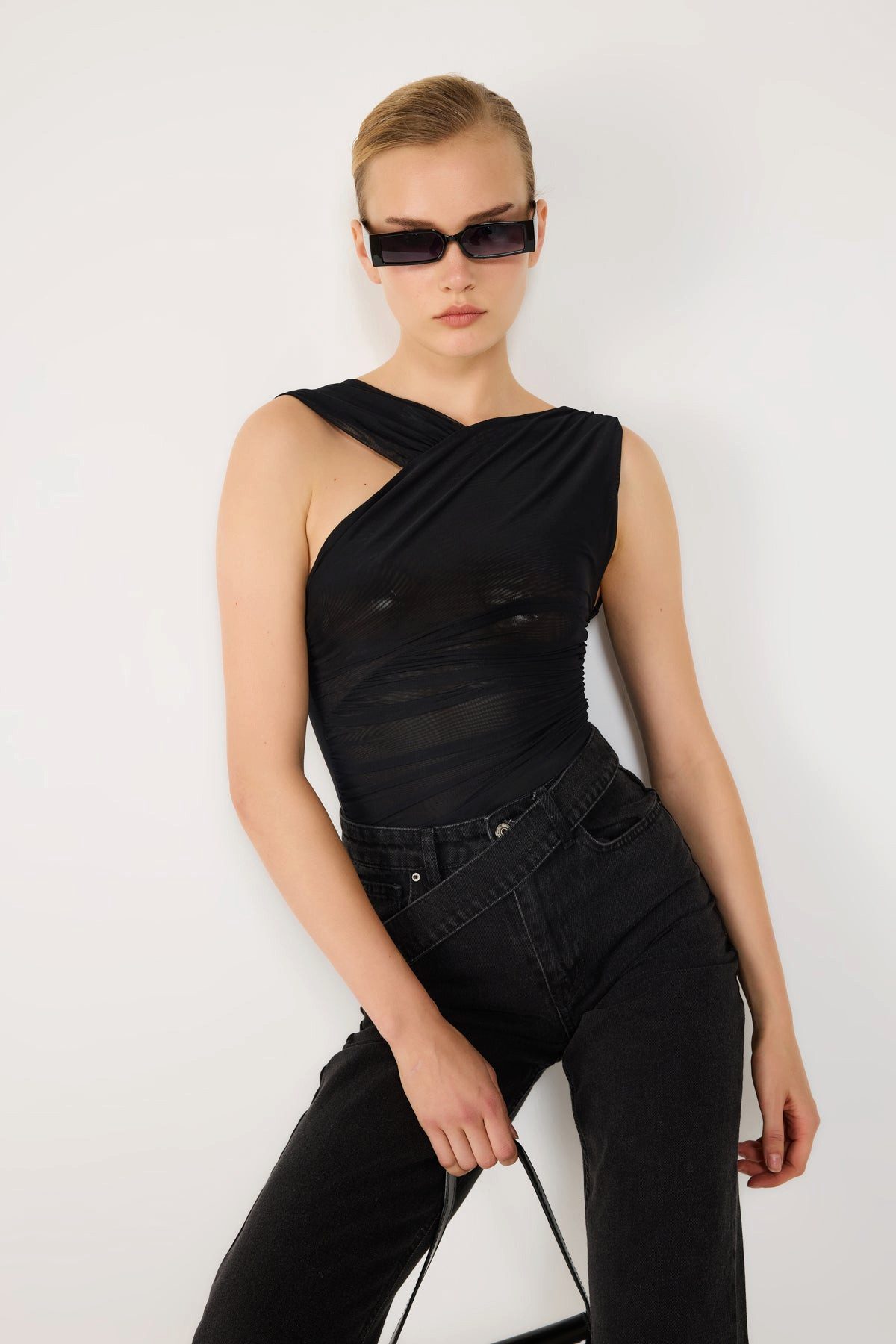 Blusenbody Drapierter asymmetrischer Body