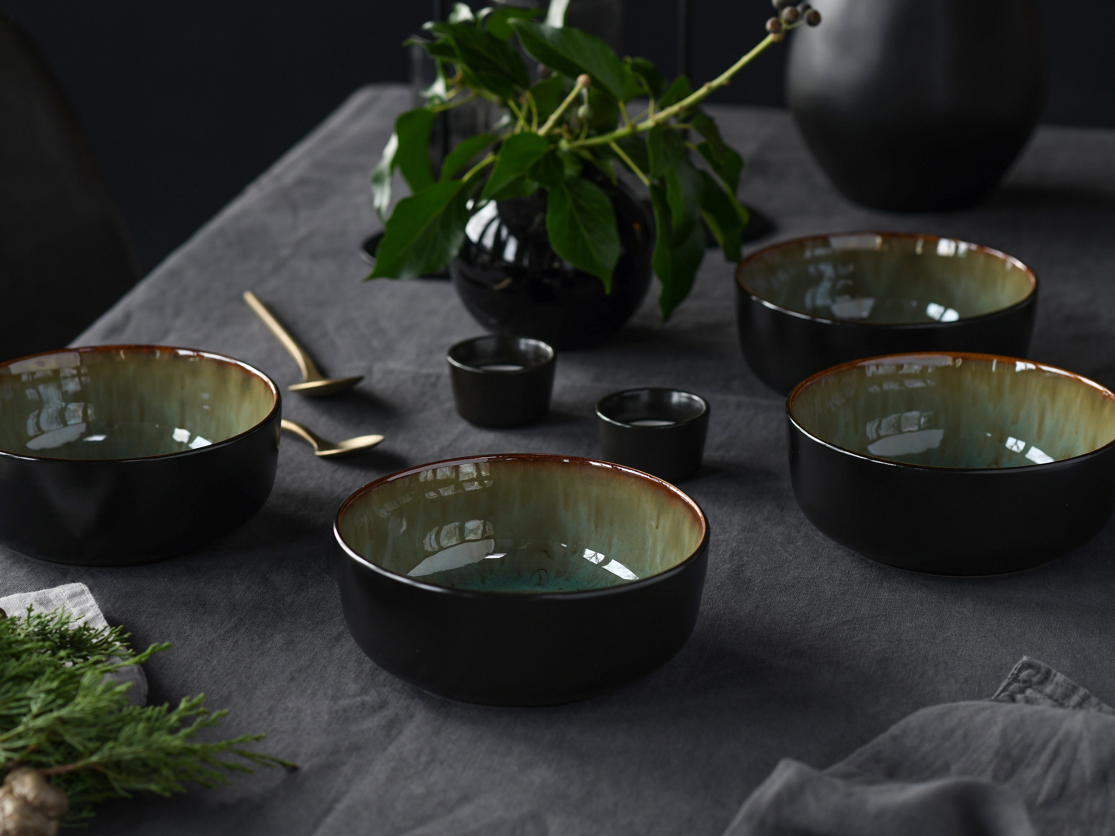 CreaTable Müslischale Nordic Fjord, Steinzeug, (Set, 6-tlg), Salatschale, Snackschale, Ø 15,5 cm, 960 ml