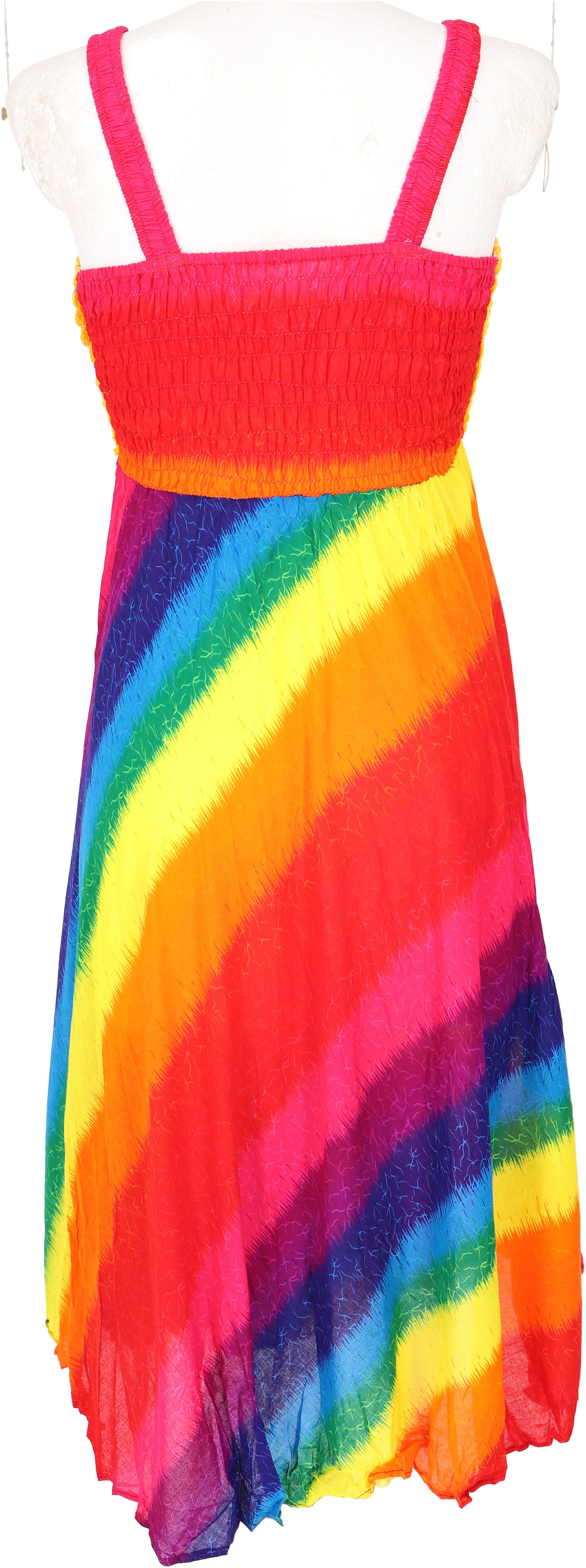 alternative Krinkelkleid Minikleid, -.. Guru-Shop Sommerkleid, Boho lemongrün regenbogen/ Midikleid Bekleidung