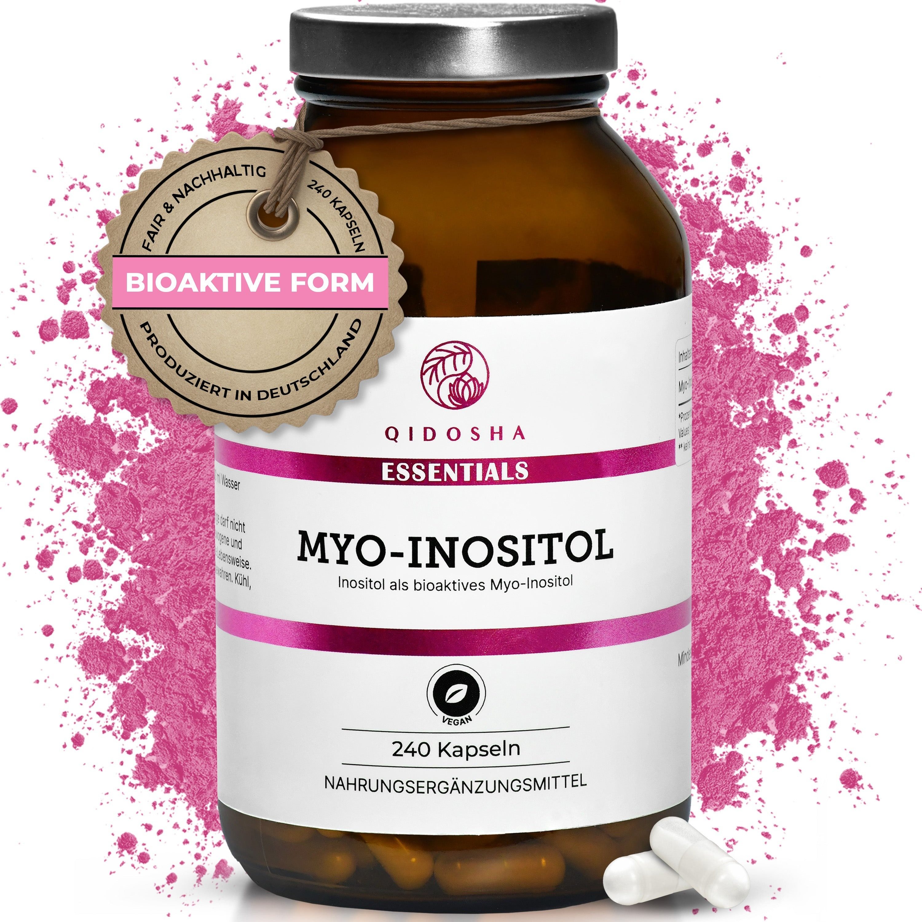QIDOSHA Myo-Inositol Kapseln, im Glas bioaktive B8-Form - hochdosiert & vegan à 240 St., 148.8 g