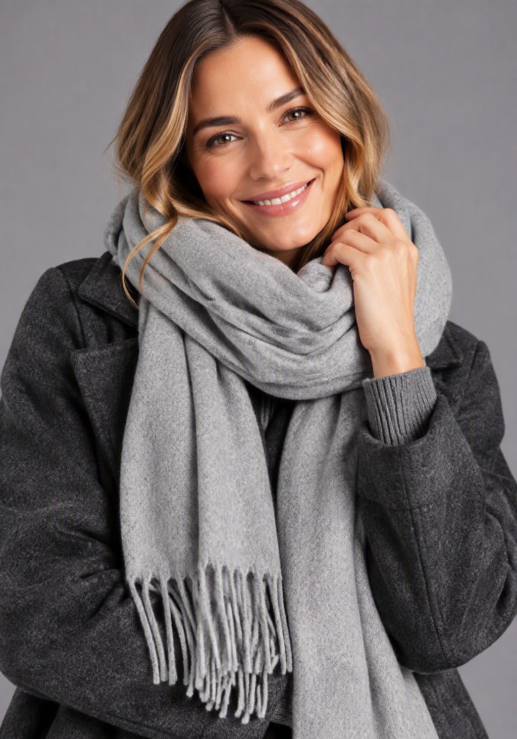 Laura Scott Schal, mit modischen Fransen in klassischen Unifarben. Reduzierter Preis € 22,99. Unverbindliche Preisempfehlung € 27,99, (€ 22,99 pro 1 Stk)