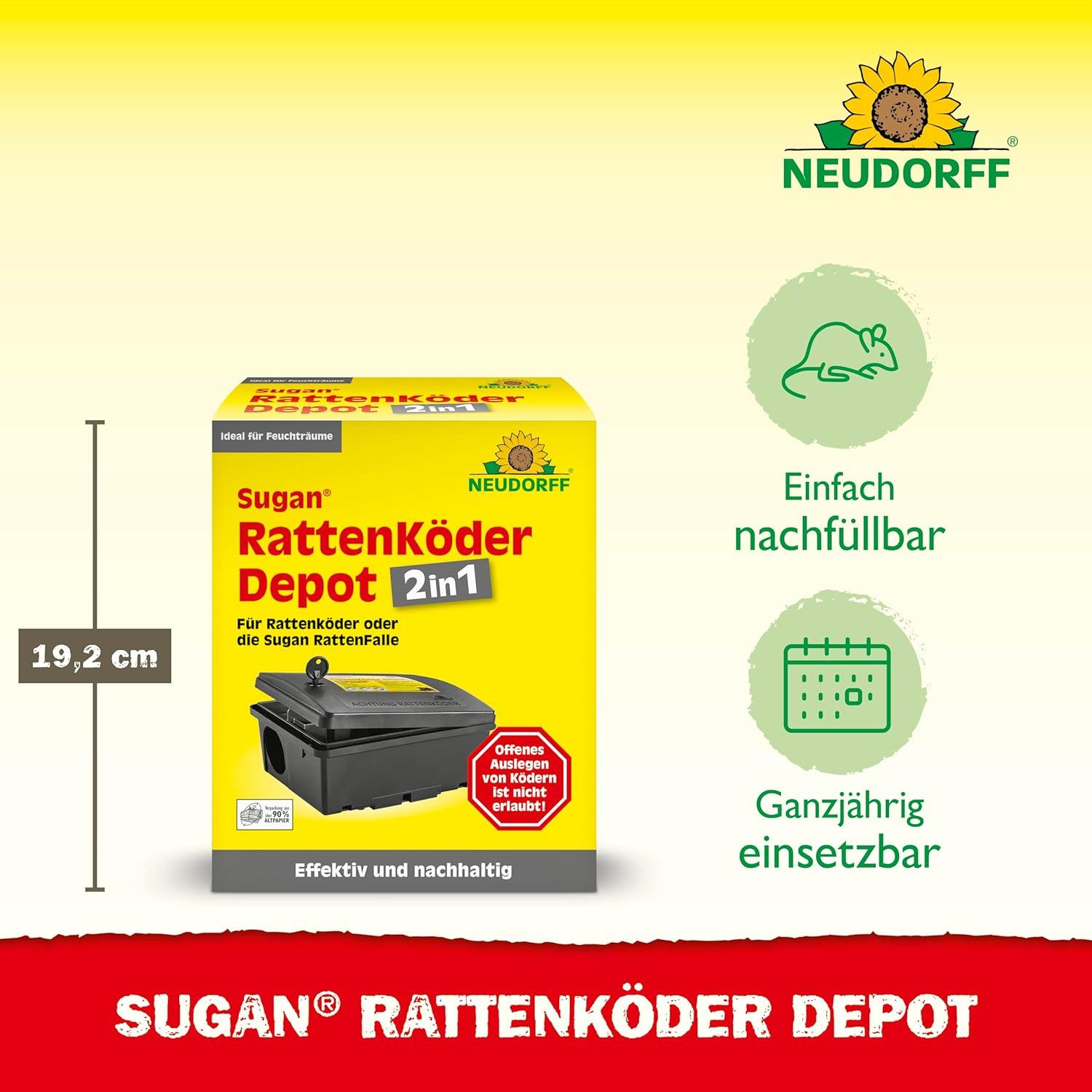 Neudorff Lebendfalle Sugan RattenKöder Depot 2-in-1, Verschließbar, wiederverwendbar und mit integrierter Metallstange