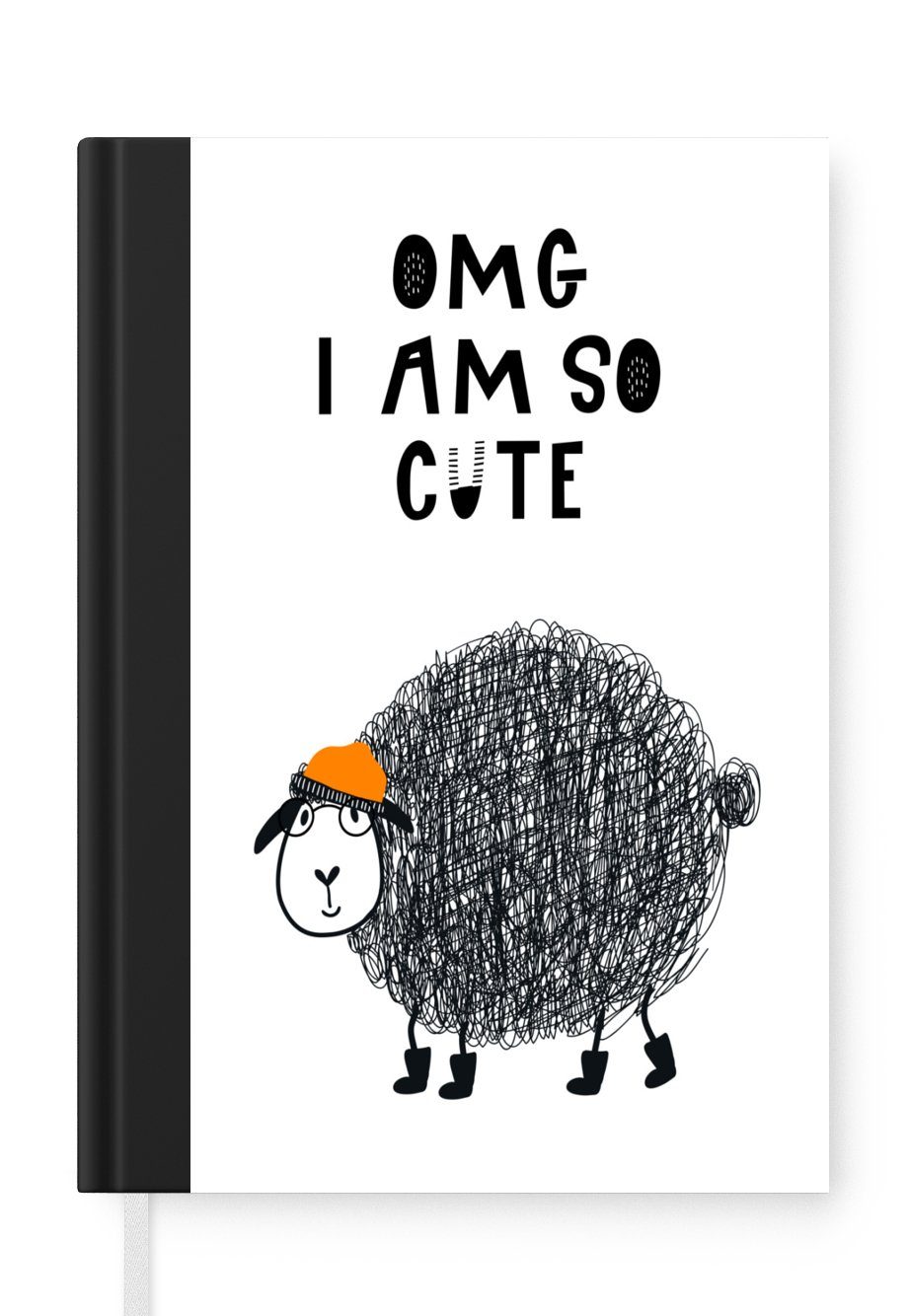 MuchoWow Notizbuch Kinderillustration mit dem Zitat "OMG I am so cute" und einem Schaf, Journal, Merkzettel, Tagebuch, Notizheft, A5, 98 Seiten, Haushaltsbuch