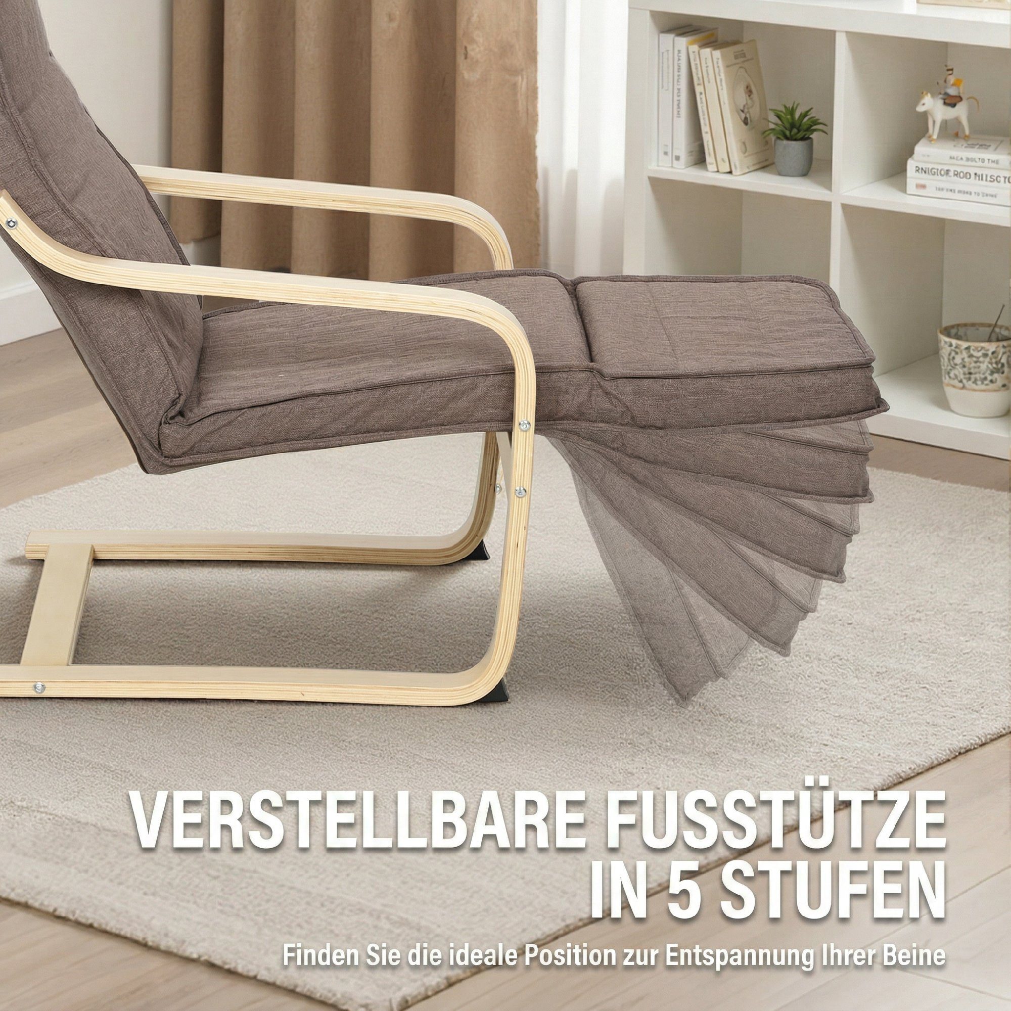HOMCOM Relaxsessel Polstersessel mit Leinenoptik Sessel (Set, 1-St., Lesesessel), 5-fach verstellbare Fußstütze, abnehmbare Bezüge – Bild 4 von 5