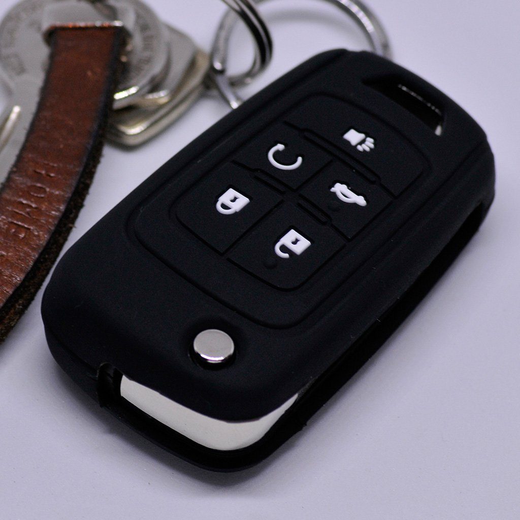 mt-key Schlüsseltasche Autoschlüssel Softcase Silikon Schutzhülle Schwarz, für Chevrolet Buick 5 Tasten 5 Tasten Klappschlüssel