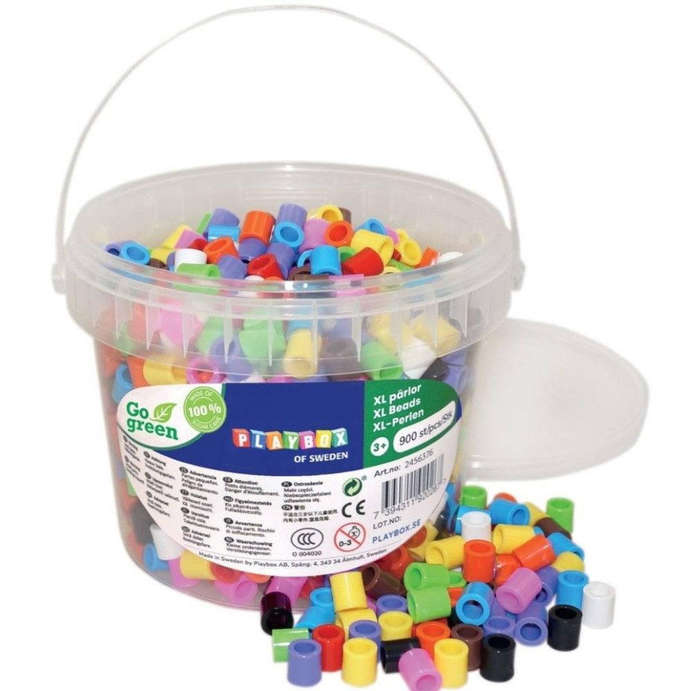 Playbox Bügelperlen Playbox Dose 900 Stück Maxi Perlen bunt go green