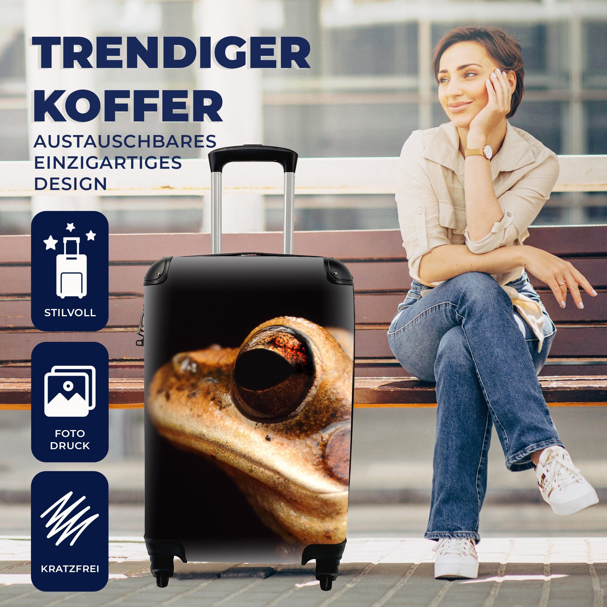 Frosch - - Trolley, Auge Rollen, Handgepäck Schwarz, 4 Reisetasche für Reisekoffer MuchoWow Ferien, mit rollen, Handgepäckkoffer