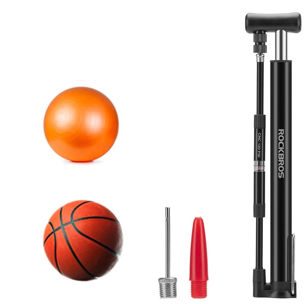 ROCKBROS Fahrradpumpe Standfahrradpumpe – Schwarz mit 120 psi / 8 Bar - mit 2 Spitzen