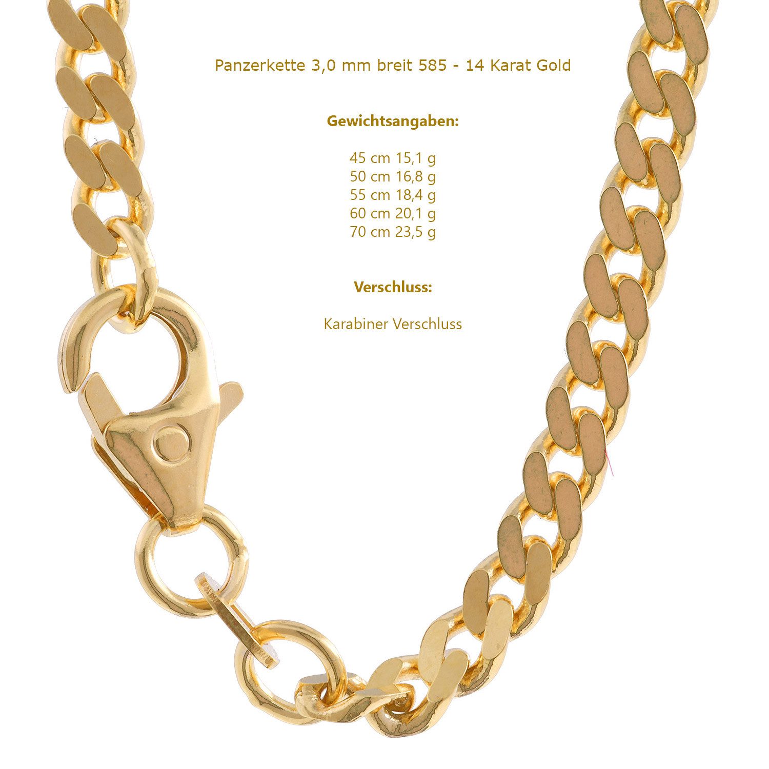 HOPLO Panzerkette Goldkette Panzerkette Länge 45cm - Breite 3,0mm - 750-18 Karat Gold – Bild 4 von 5