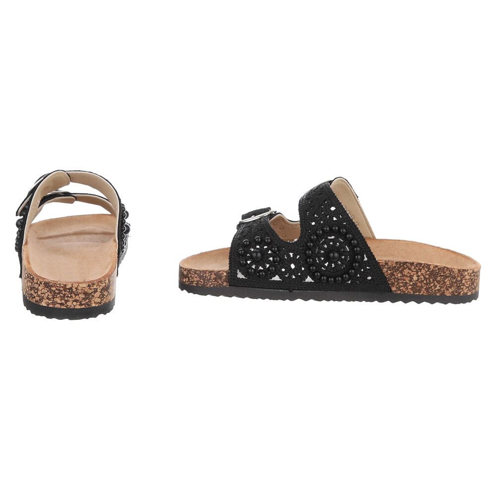 Ital-Design Damen Slides mit Schnallen und Perlenapplikation Pantolette (91971173) Flach Pantoletten in Schwarz – Bild 5 von 5