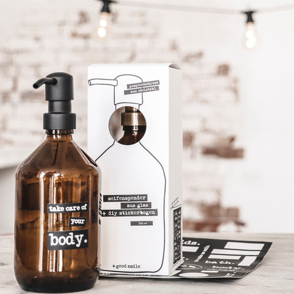 a good smile Seifenspender DIY Glas braun gold 500ml