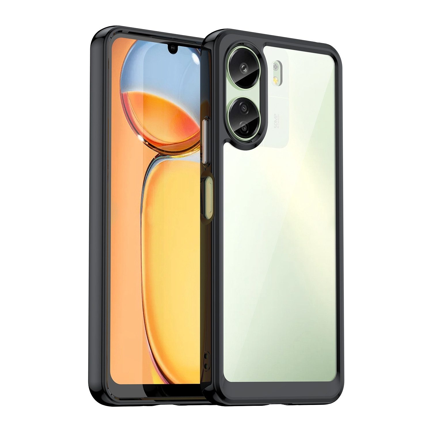 Wigento Handyhülle Für Xiaomi Redmi 13C TPU / Acryl Schutz Handy Hülle Case Cover Schwarz