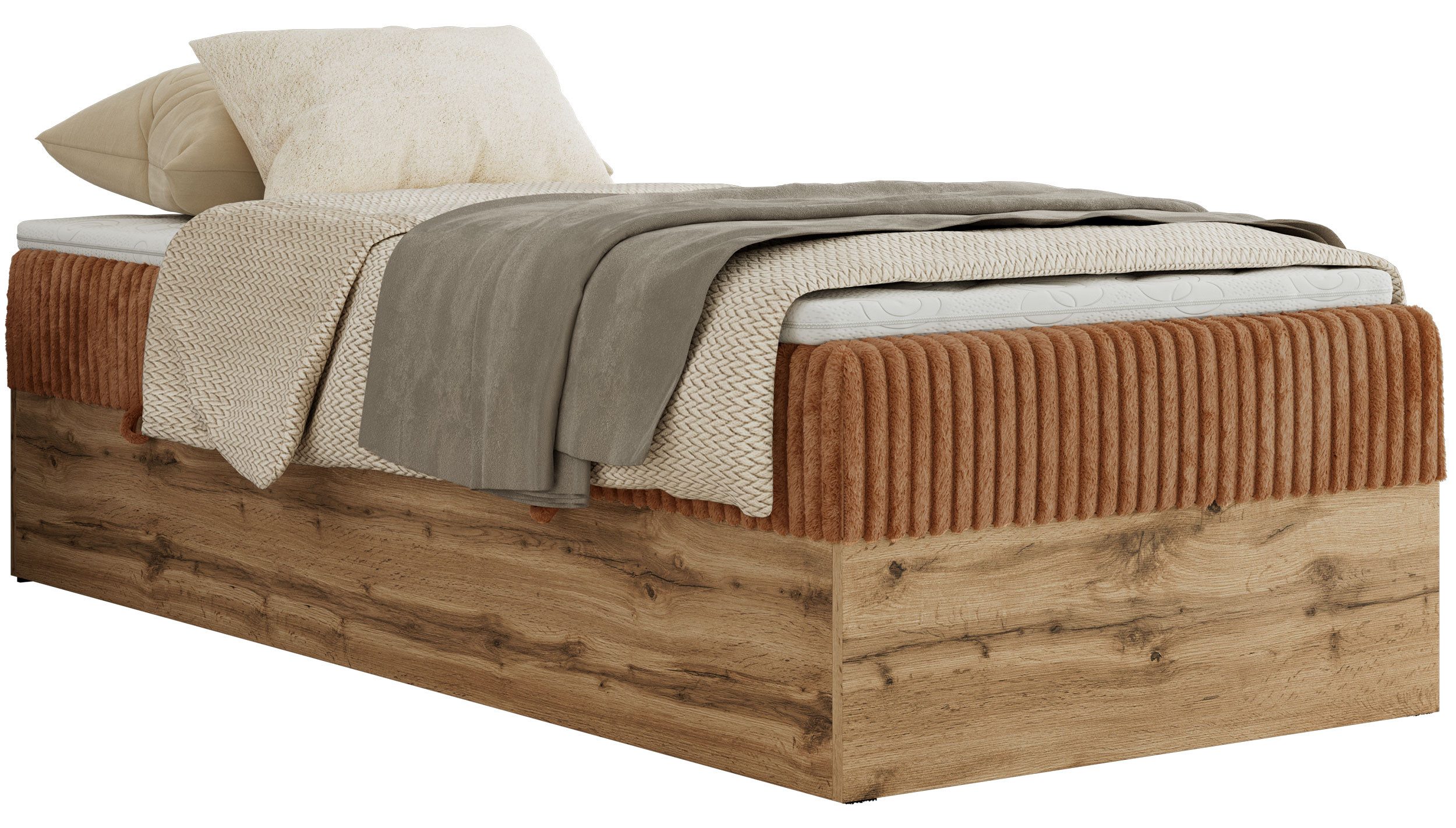 MKS MÖBEL Boxspringbett WOOD ZERO 90 (Set, Bett, Hotelbett, ohne Kopfteil, Topper T25 oder Visco), Polsterbett, Bettkasten, Öffnung, Härtegrad H3/H4