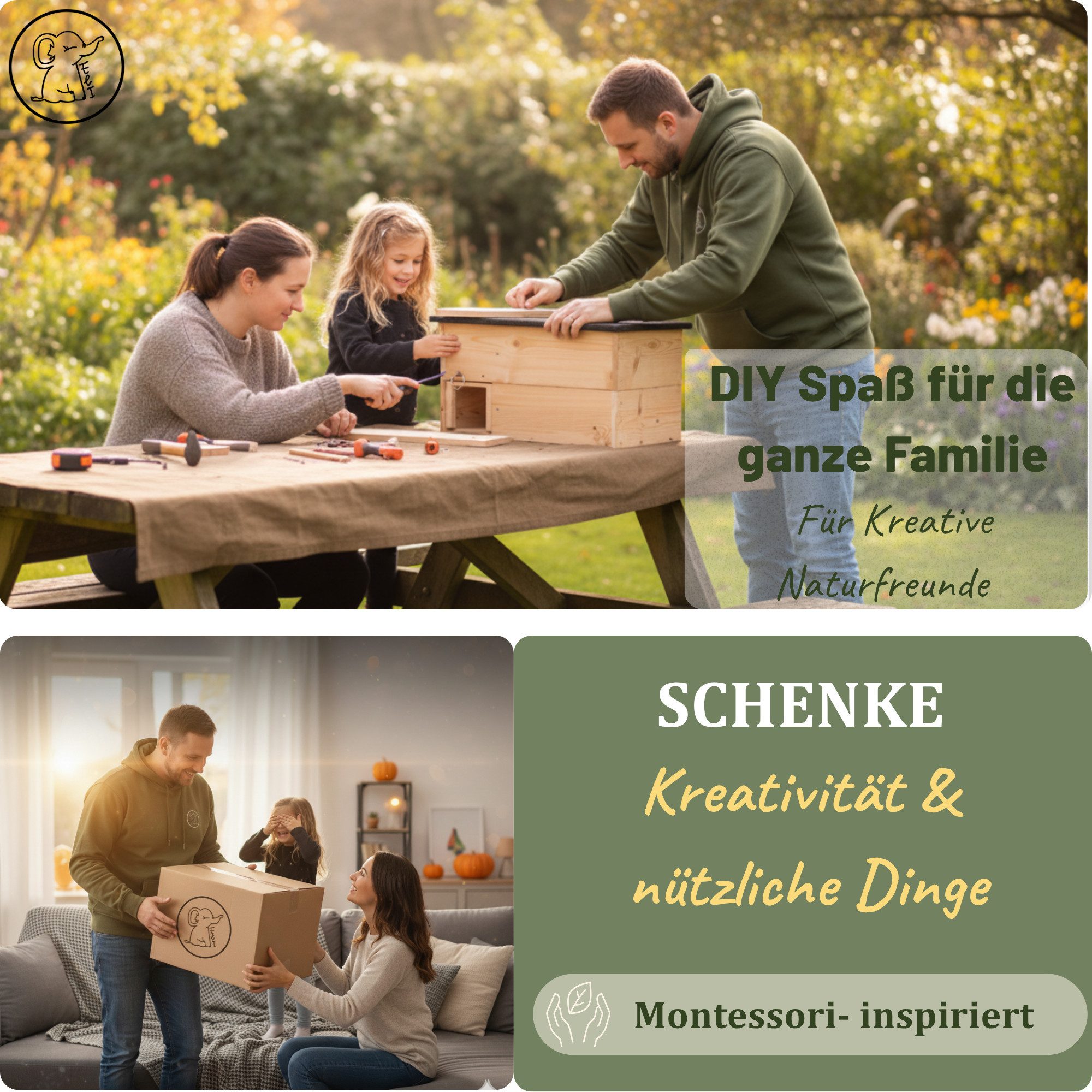 Eli Igelhaus Bausatz für Kinder zum bemalen inkl. Farben - Pinsel und Schablonen, Kiefernholz- Rattenklappe - Labyrintheingang - Sicherheitsverschluss