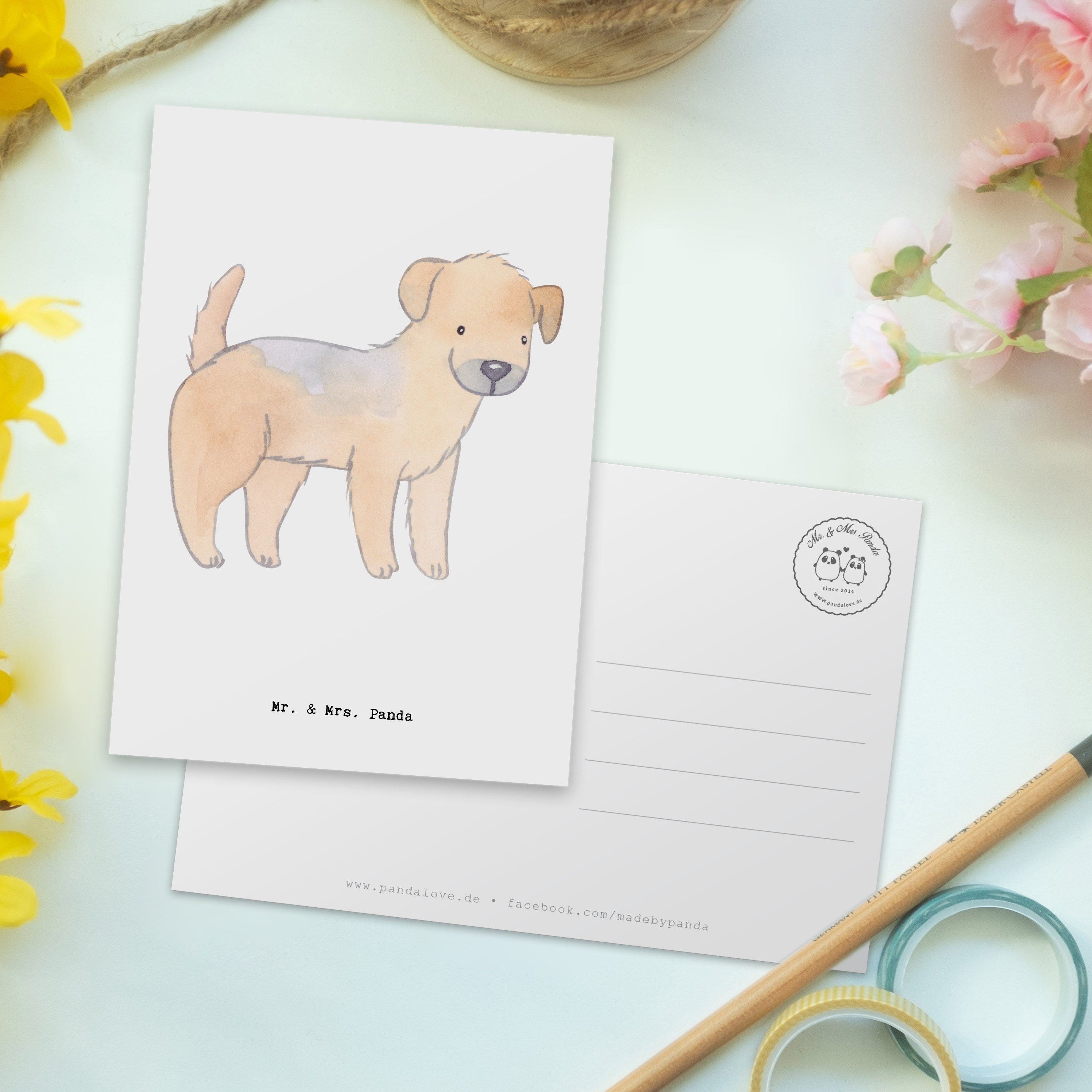 Mr. & Mrs. Panda Postkarte K Geschenk, Weiß - Border Hundebesitzer, - Terrier Tierfreund, Moment
