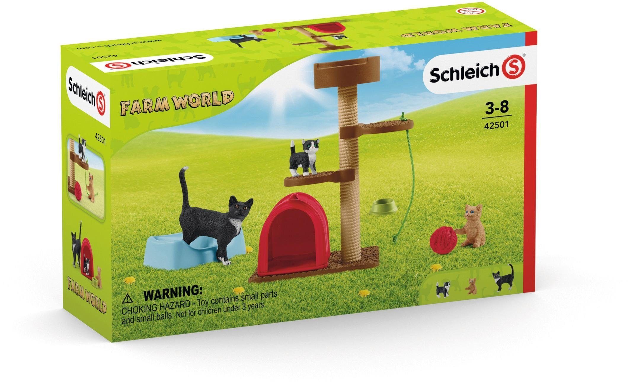 Schleich® für WORLD, Spielspaß Katzen Spielfigur (Set) (42501), niedliche FARM