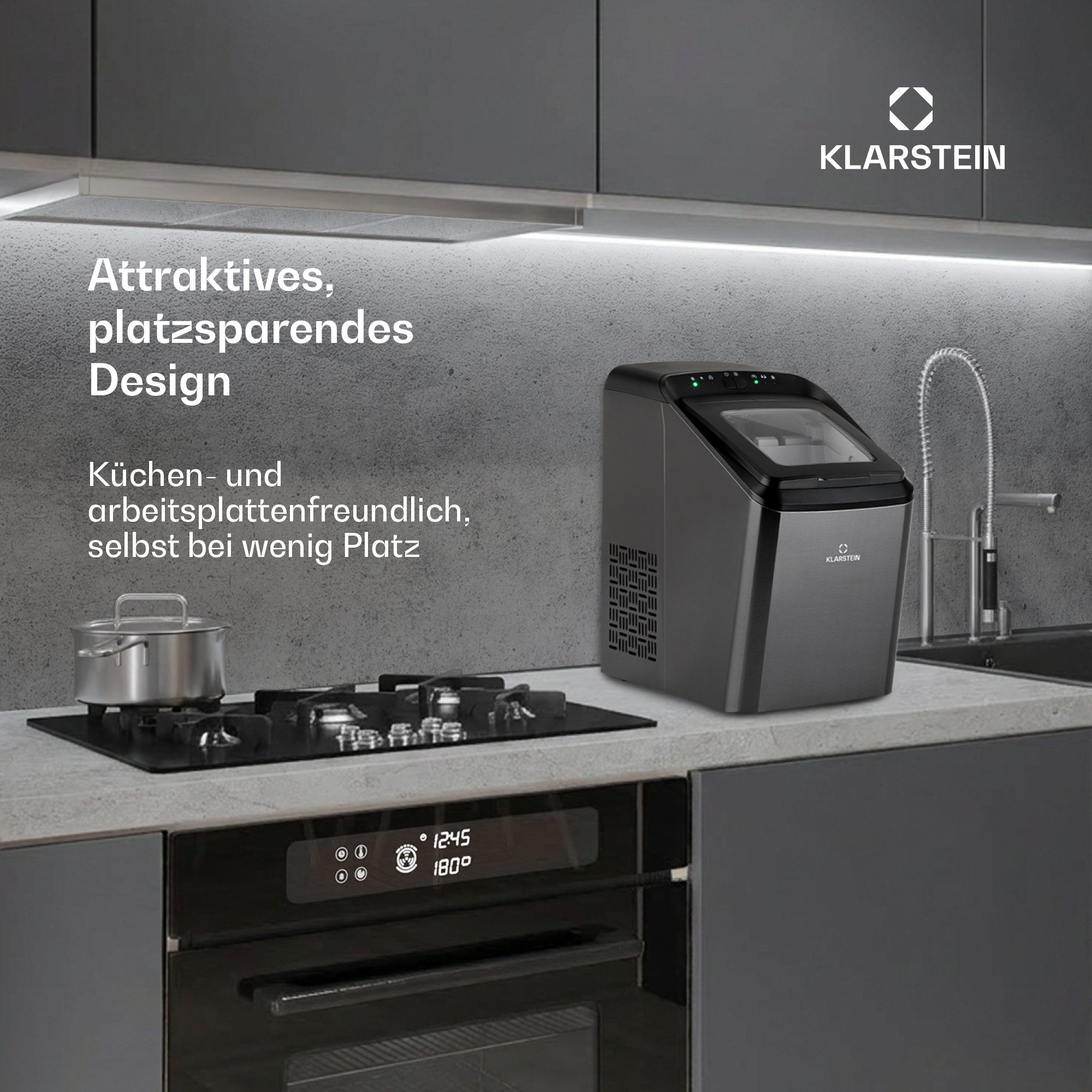 Klarstein Eiswürfelmaschine Partytime Eiswürfelmaschine Klareis 15 kg/24h Edelstahl 2 Würfelgrößen, Eiswürfelbereiter Ice Cube Maker Klareis mit 2 Größen – Bild 4 von 5