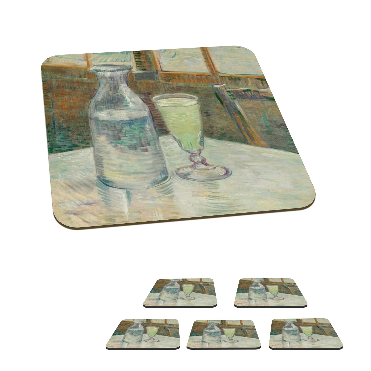 MuchoWow Glasuntersetzer Couchtisch mit Absinth - Vincent van Gogh, Zubehör für Gläser, 6-tlg., Glasuntersetzer, Tischuntersetzer, Korkuntersetzer, Untersetzer, Tasse
