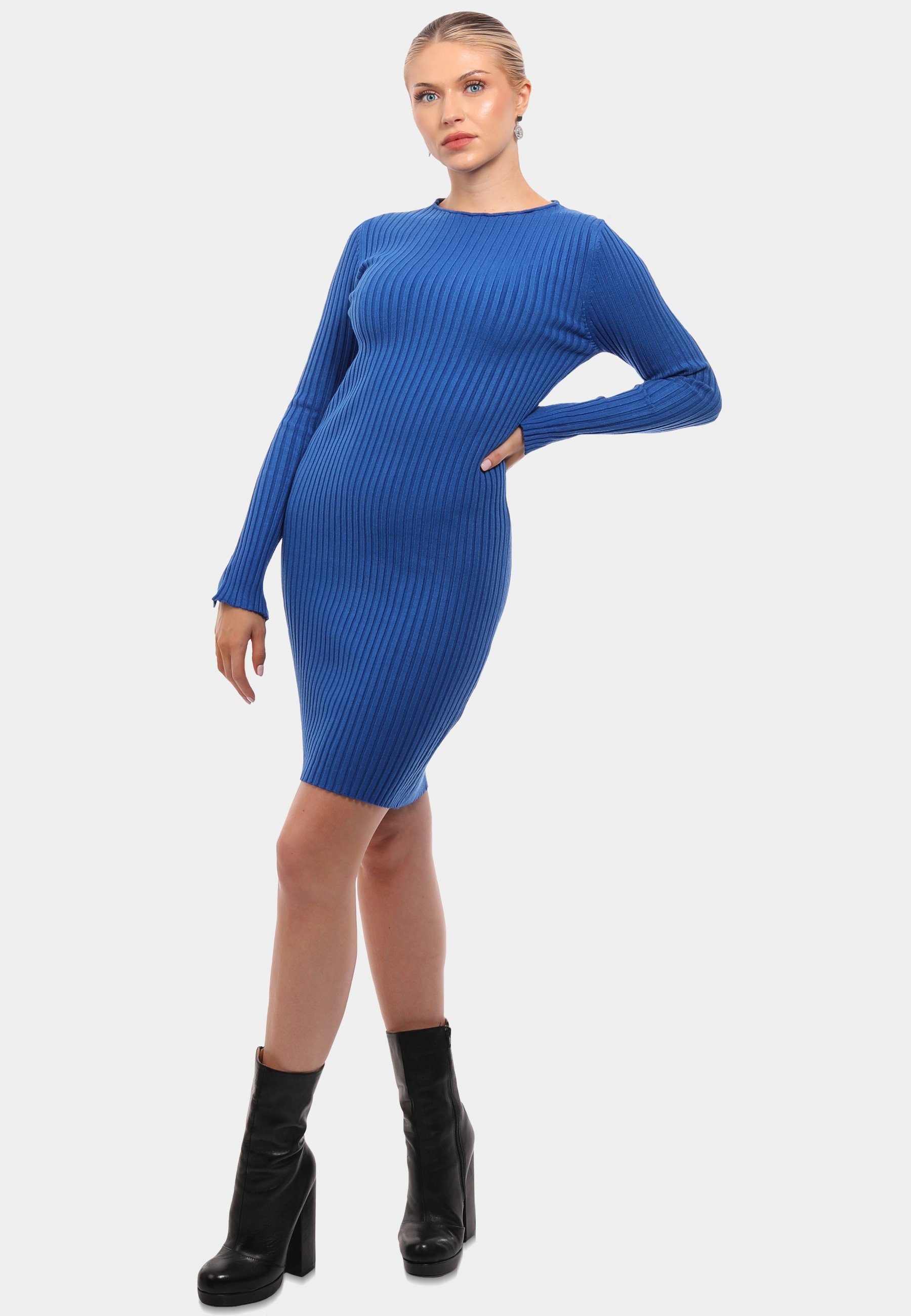 Langarm, Strickkleid Elegantes Fashion YC Set) & (Kein in Unifarbe Style Blau Strickkleid