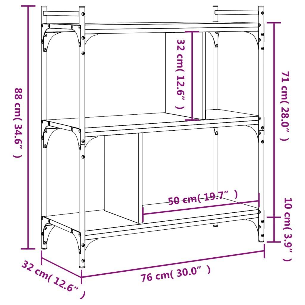 Bücherregal Eiche Sonoma-Eiche 1-tlg. Holzwerkstoff, Böden 76x32x88 Sonoma vidaXL cm 3 Bücherregal