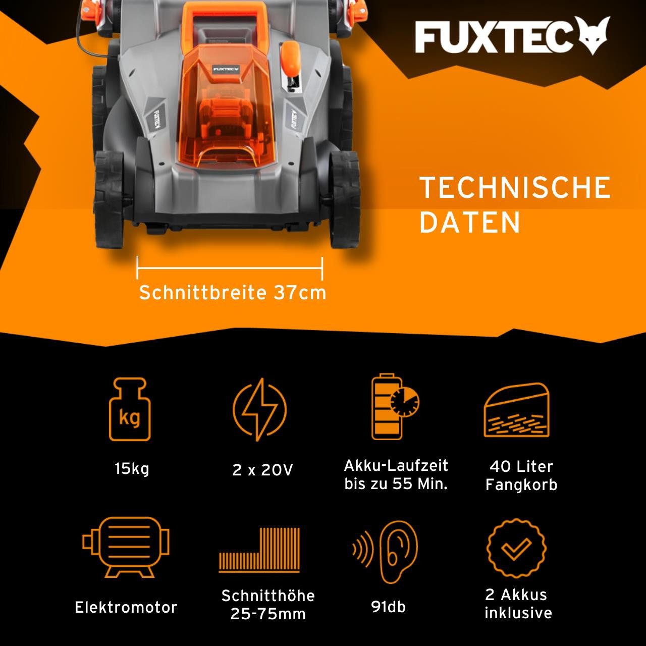 FUXTEC Akkurasenmäher FX-E2RM37SET, 37 cm Schnittbreite, 37 cm Schnittbreit günstig online kaufen