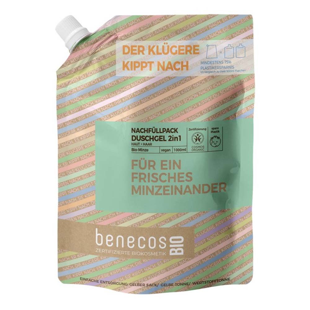 Benecos Duschgel Minze - Duschgel 2in1 Haut+Haar Refill 1L