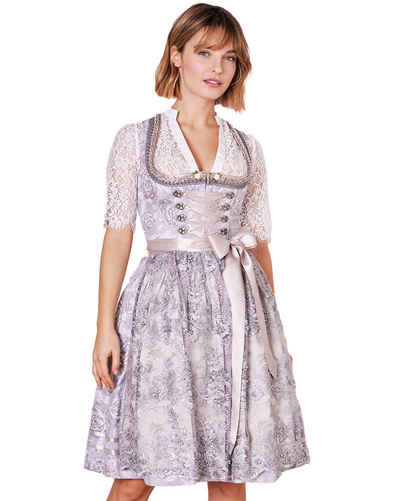 Krüger Madl Dirndl 'Lenore' mit Spitzenschürze 414866, Grau 60cm