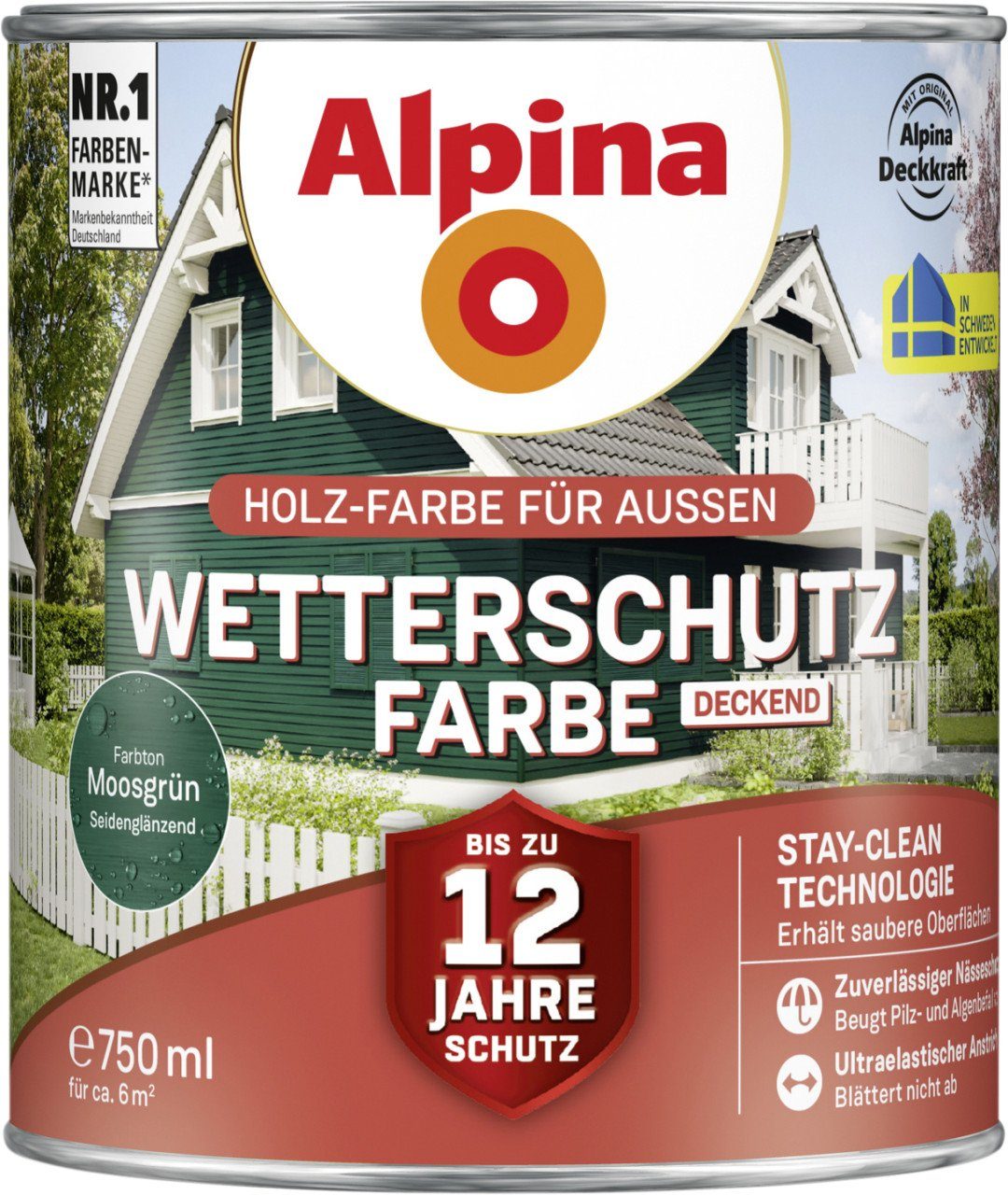 Holzschutzlasur moosgrün deckend 0,75 Alpina L Alpina Wetterschutzfarbe