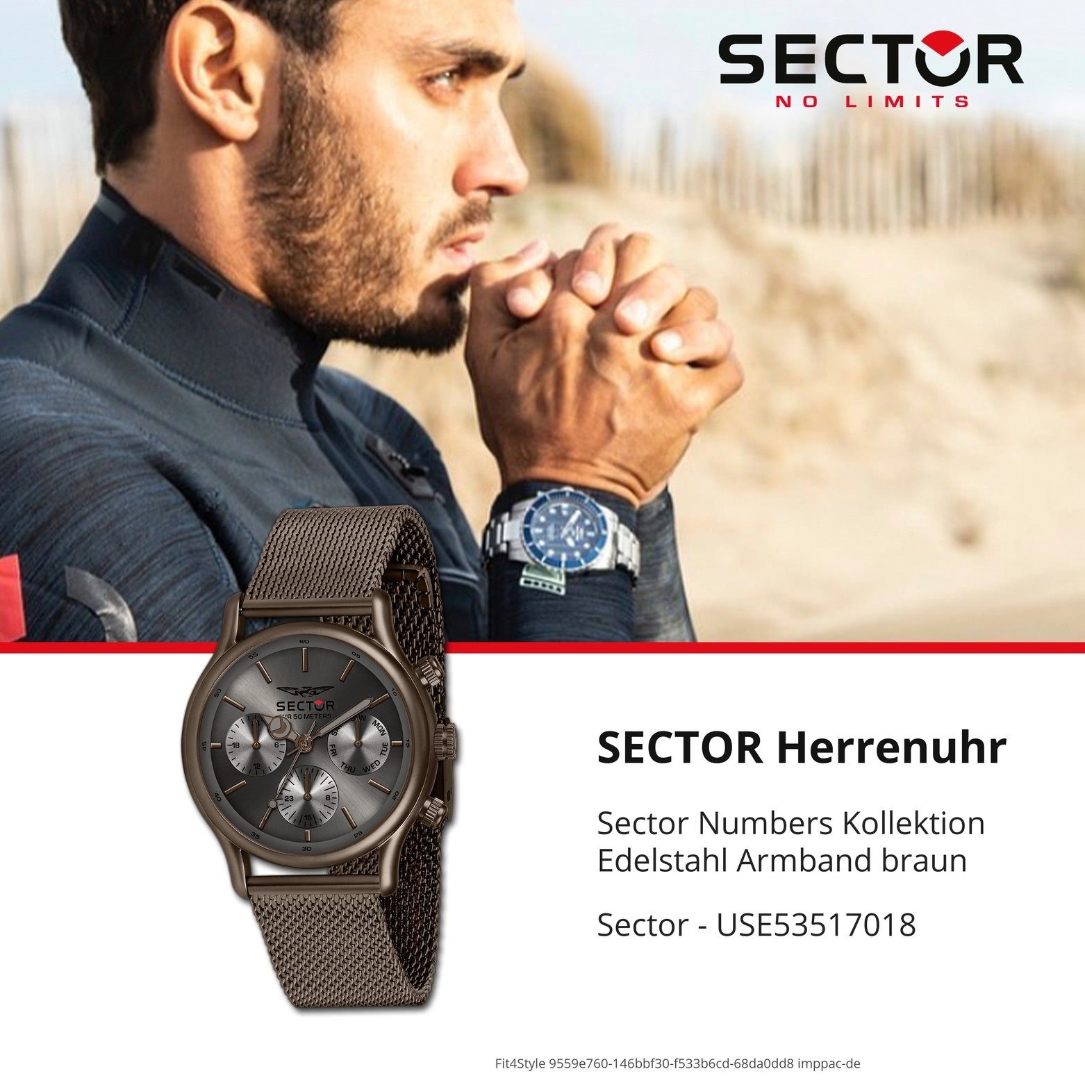 extra Sector Multifunktionsuhr rund, Herren Edelstahlarmband 43,5x36,2mm), Armbanduhr Herren Multifunktion, Sector (ca. Armbanduhr groß