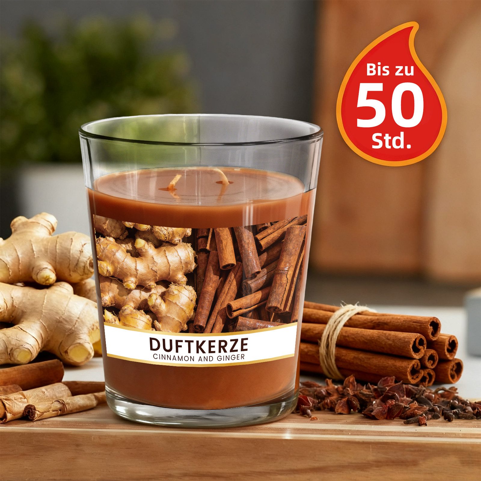 Bundviel Duftkerze Duftkerze im Glas Cinnamon & Ginger Burning 50 hours 6er Pack 550g (1-tlg)