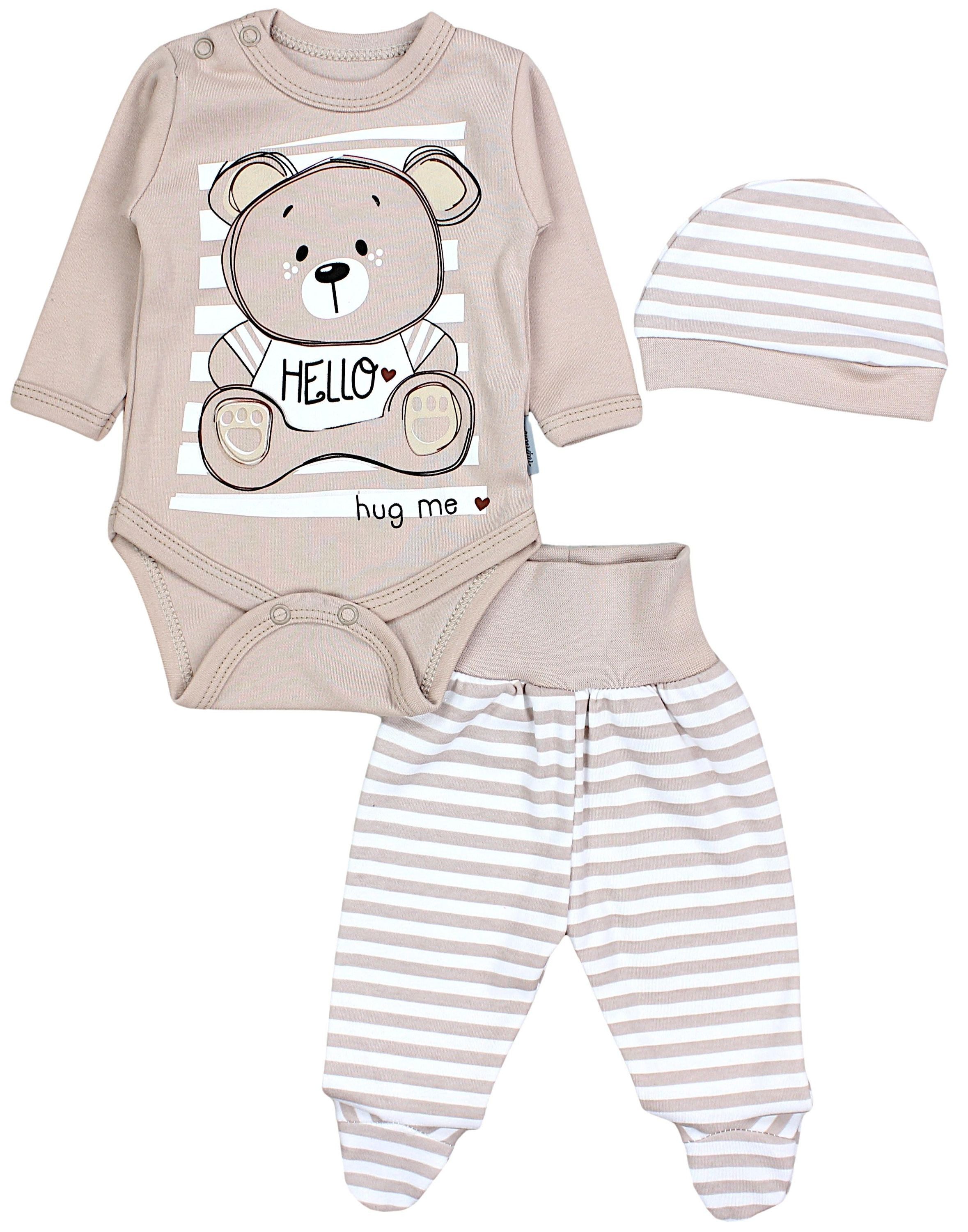 Langarmbody Baby Mädchen Jungen Bekleidungsset Langarmbody Hose Mütze mit Spruch