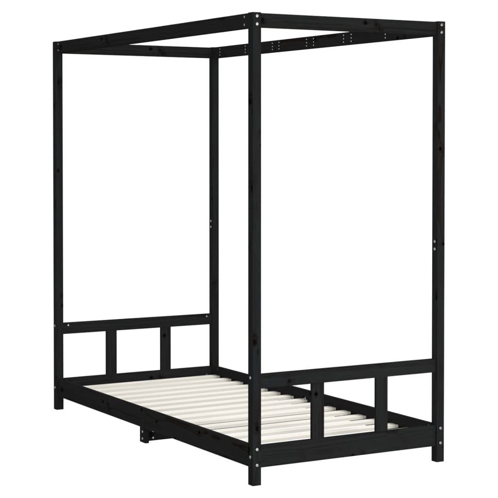 vidaXL Kinderbett 90 x 200 cm Kinderbett Schwarz 90x200 cm Massivholz Kiefer