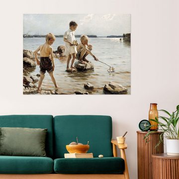Posterlounge Wandfolie Albert Edelfelt, Jungen, die am Ufer spielen, Wohnzimmer Maritim Malerei