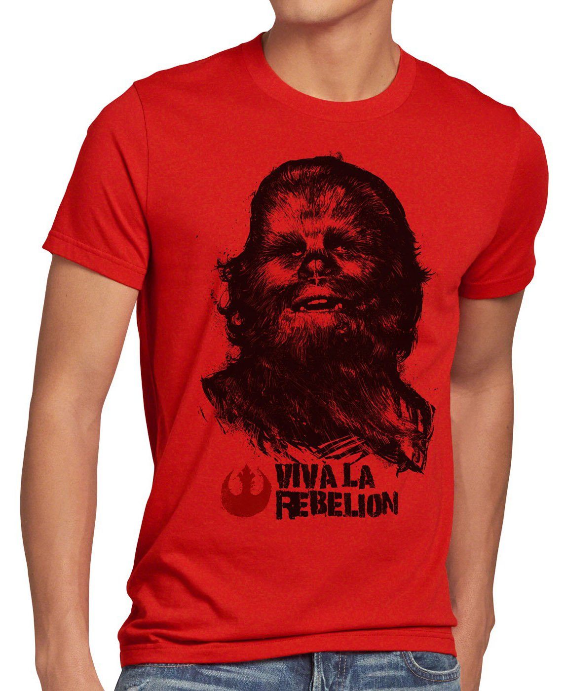 style3 Print-Shirt Herren T-Shirt VIVA LA REBELION star vader chewbacca che guervara wars luke darth jedi rot