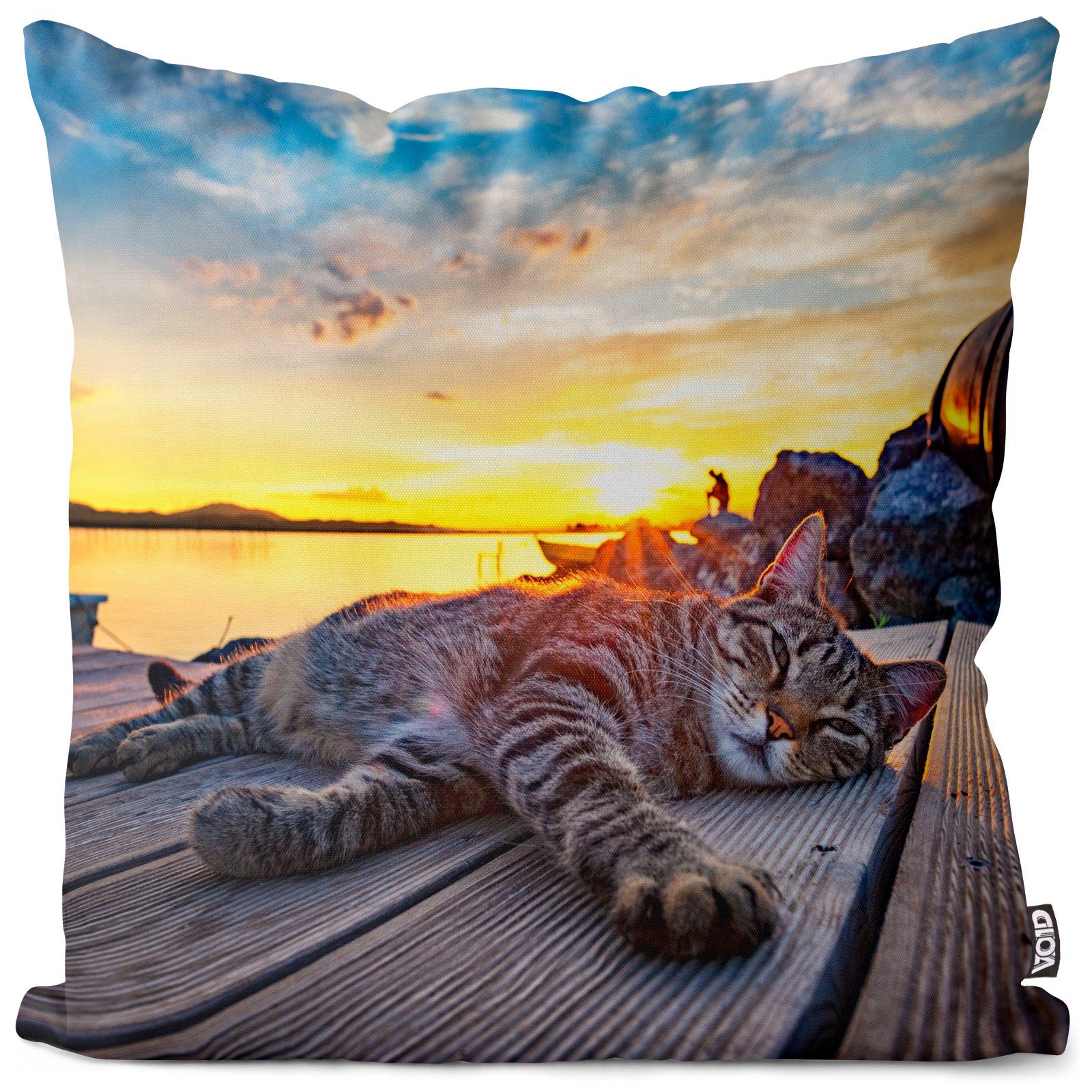 Kissenbezug, VOID (1 Stück), Sofa-Kissen Katze Sonnenuntergang Kissenbezug Katze Kätzchen Tier Haustier Kartäuser Scotti