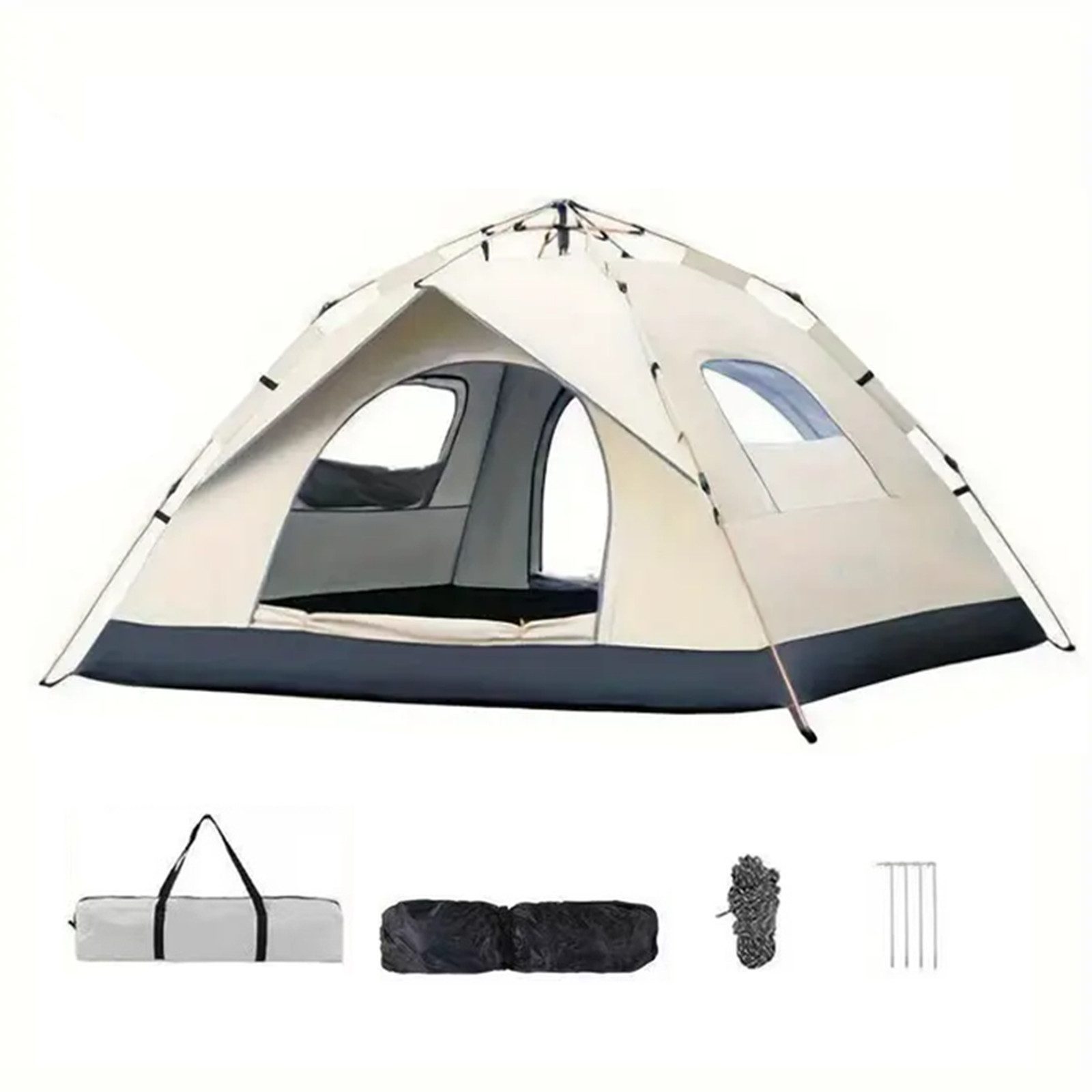 Insma Faltzelt Automatisches Campingzelt 600D Oxford Für 3-4 Personen, (mit Doppeltüren und Fenster, regendichte Abdeckung), Sonnenschutz, Winddicht 200 x 200 x 145 cm