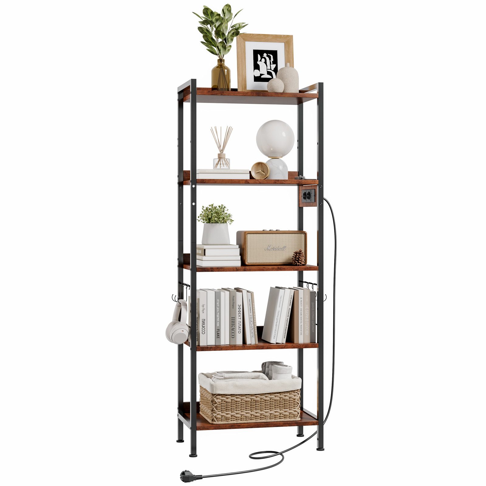 Dripex Küchenregal 5 Ebenen Standregal Aufbewahrungsregale, 8 S-Haken, 60 x 35 x 165 cm, mit Steckdose