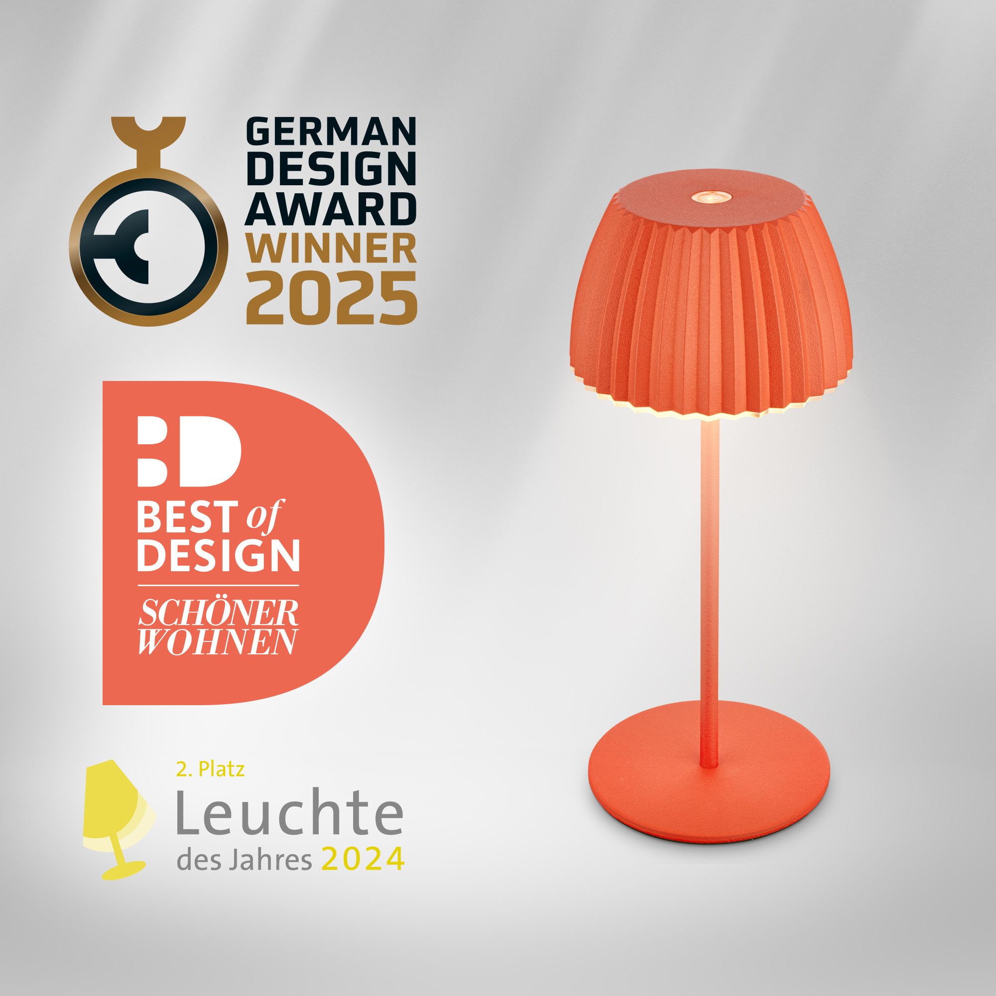 Briloner Leuchten LED Tischleuchte Riffle Tischlampe kabellos Akku USB-C dimmbar Design Award, LED fest integriert, 2700K- Extra-Warmweiß, Akku tauschbar, Indoor/Outdoor, Balkon, Wohnzimmer, Esszimmer