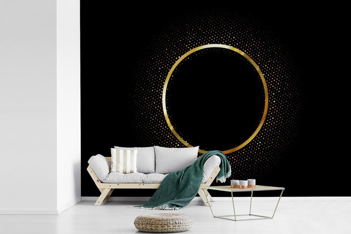 goldenen bedruckt, für Bild St), Montagefertig Wandtapete Kreises MuchoWow Vinyl Abstraktes eines Matt, mit Sternen, Wohnzimmer, Tapete Fototapete (6